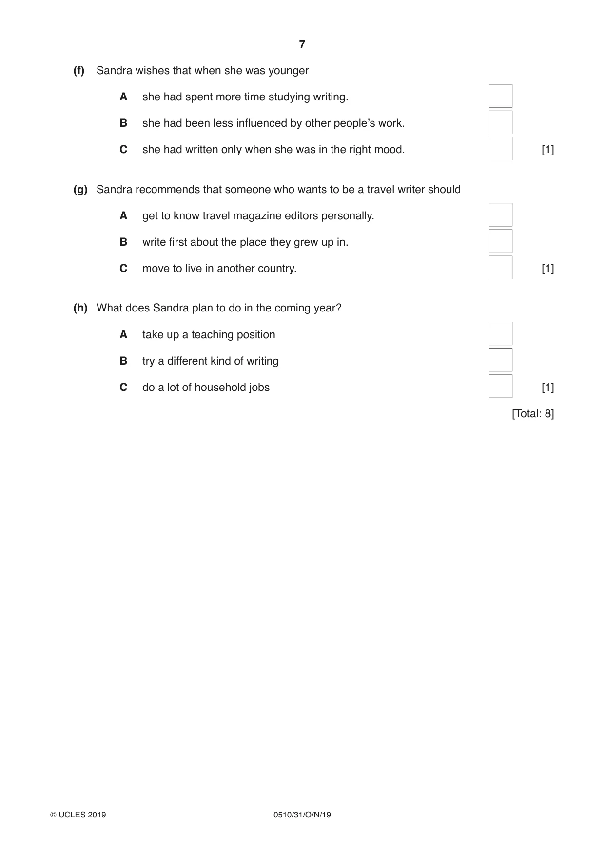 Cambridge IGCSE English - Second Language (oral endorsement) 0510 2019 Oct/Nov Paper 3 · Variant 1 question paper, page 7 of 8