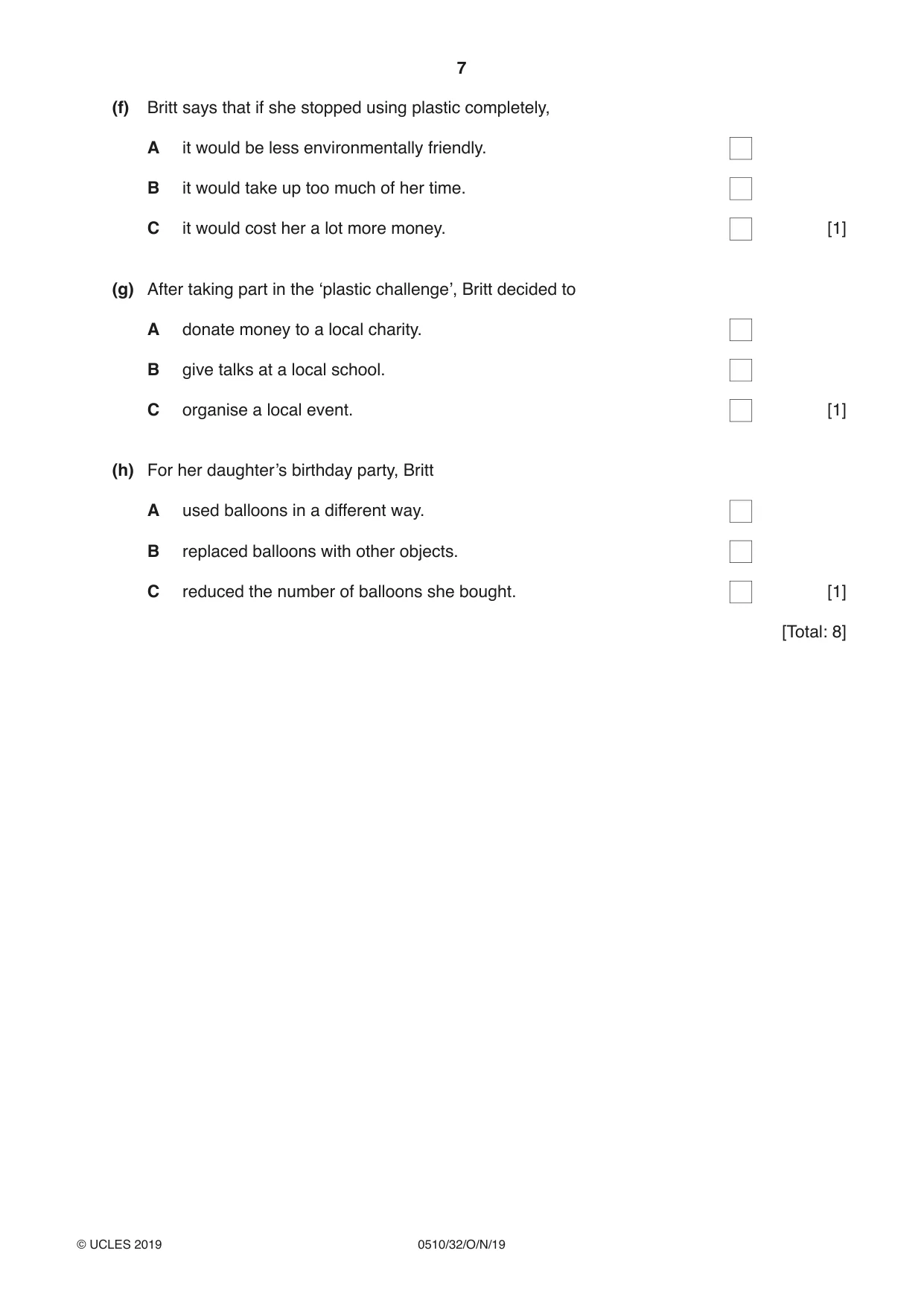 Cambridge IGCSE English - Second Language (oral endorsement) 0510 2019 Oct/Nov Paper 3 · Variant 2 question paper, page 7 of 8
