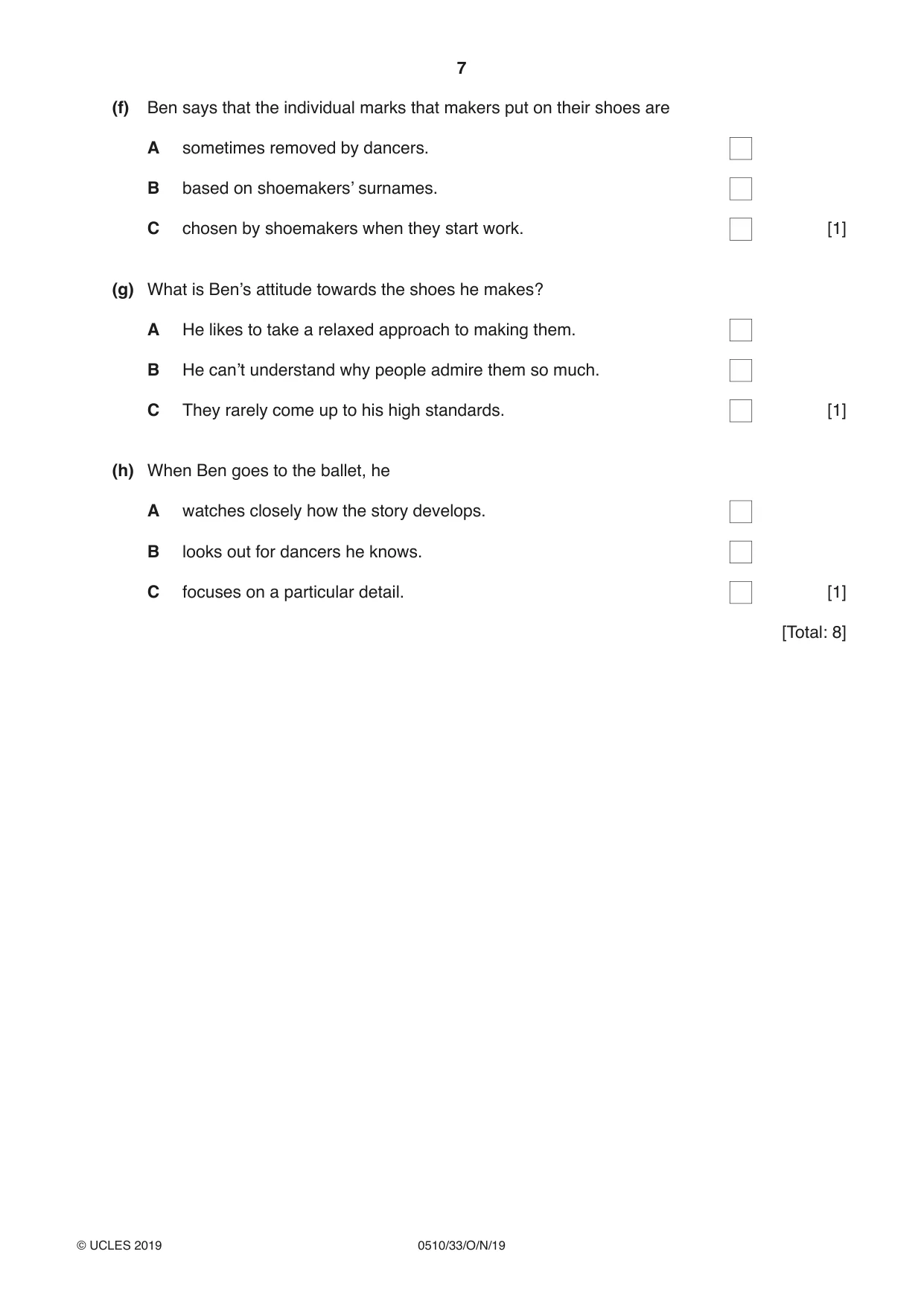 Cambridge IGCSE English - Second Language (oral endorsement) 0510 2019 Oct/Nov Paper 3 · Variant 3 question paper, page 7 of 8