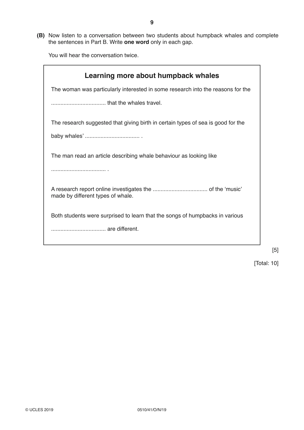 Cambridge IGCSE English - Second Language (oral endorsement) 0510 2019 Oct/Nov Paper 4 · Variant 1 question paper, page 9 of 12