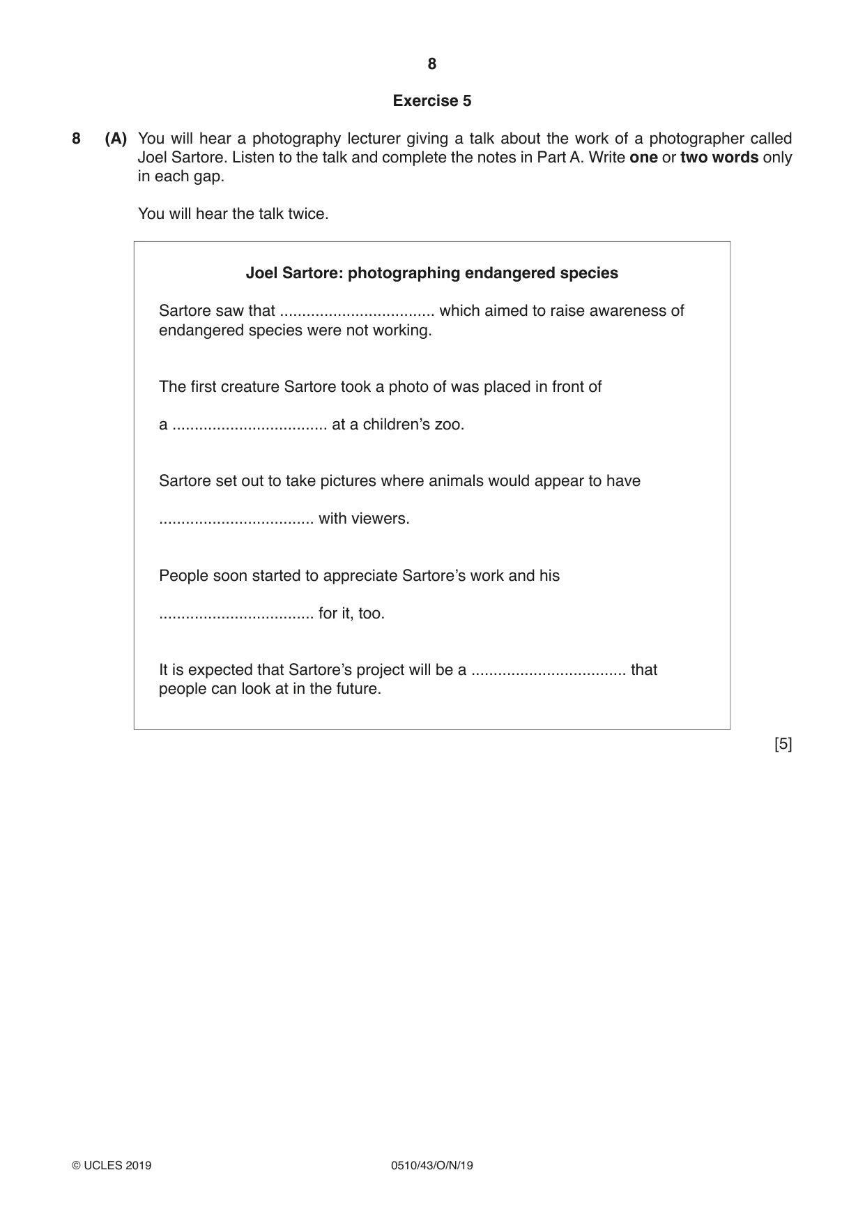 Cambridge IGCSE English - Second Language (oral endorsement) 0510 2019 Oct/Nov Paper 4 · Variant 3 question paper, page 8 of 12