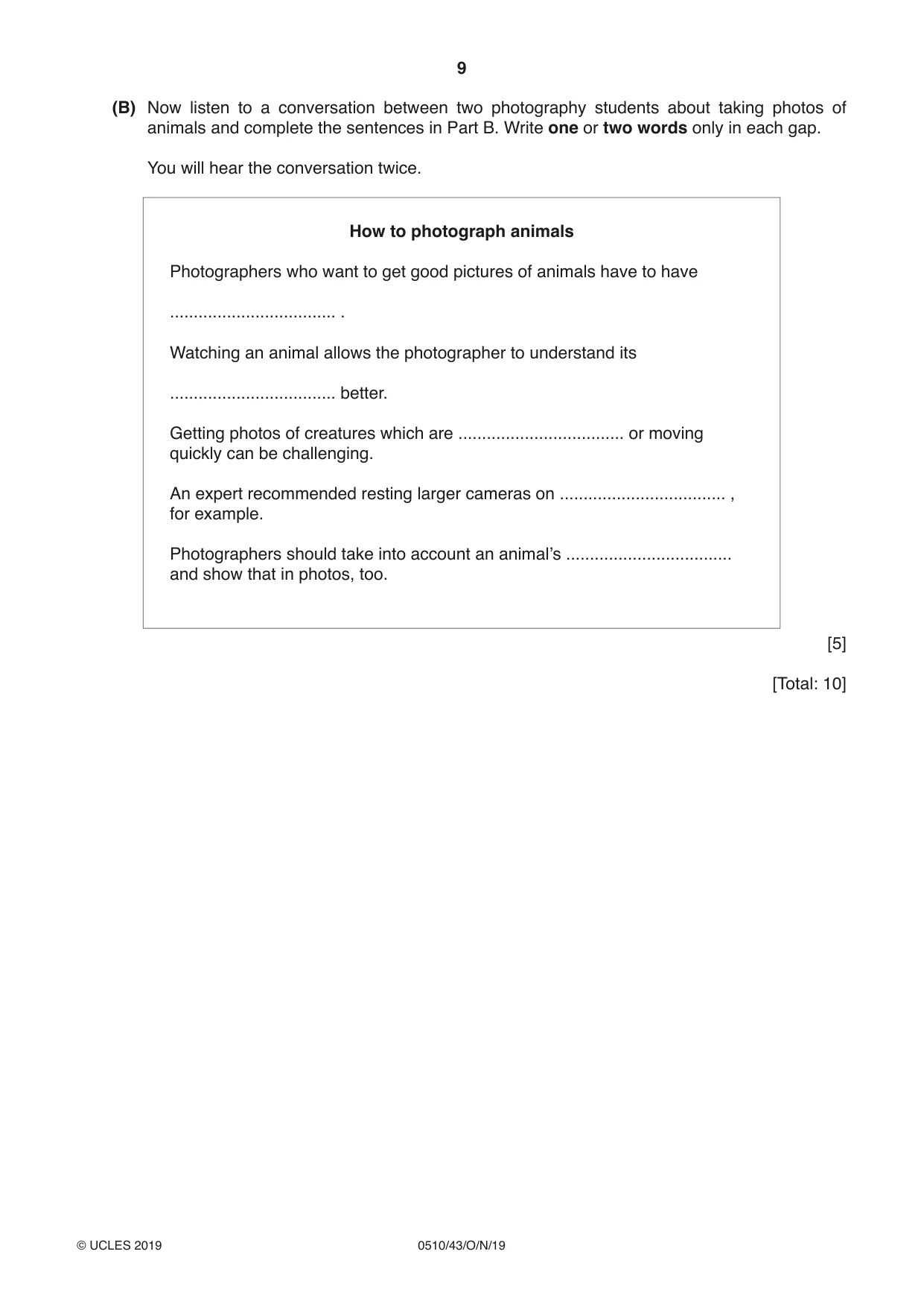 Cambridge IGCSE English - Second Language (oral endorsement) 0510 2019 Oct/Nov Paper 4 · Variant 3 question paper, page 9 of 12