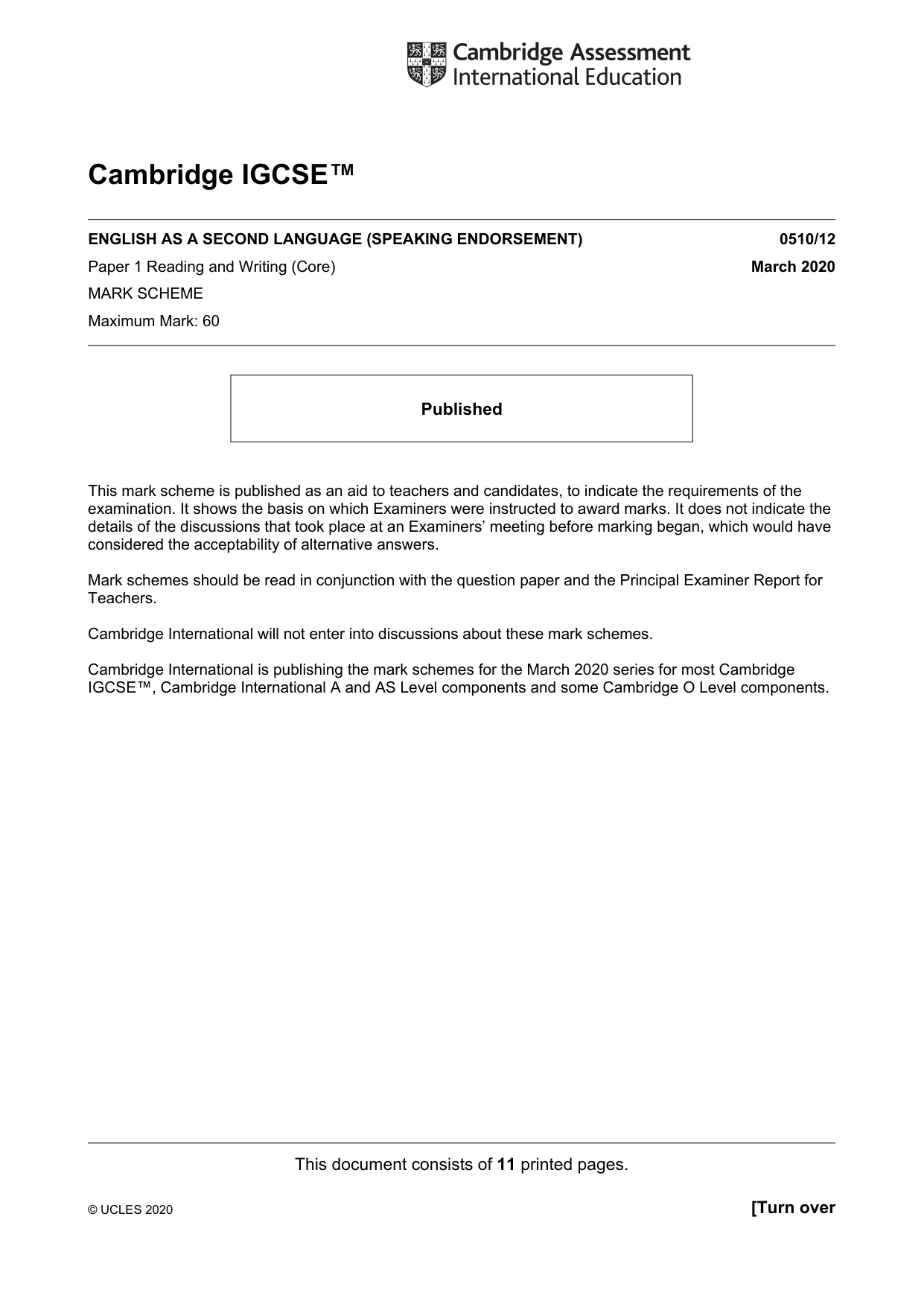 Mark scheme, page 1 of 11