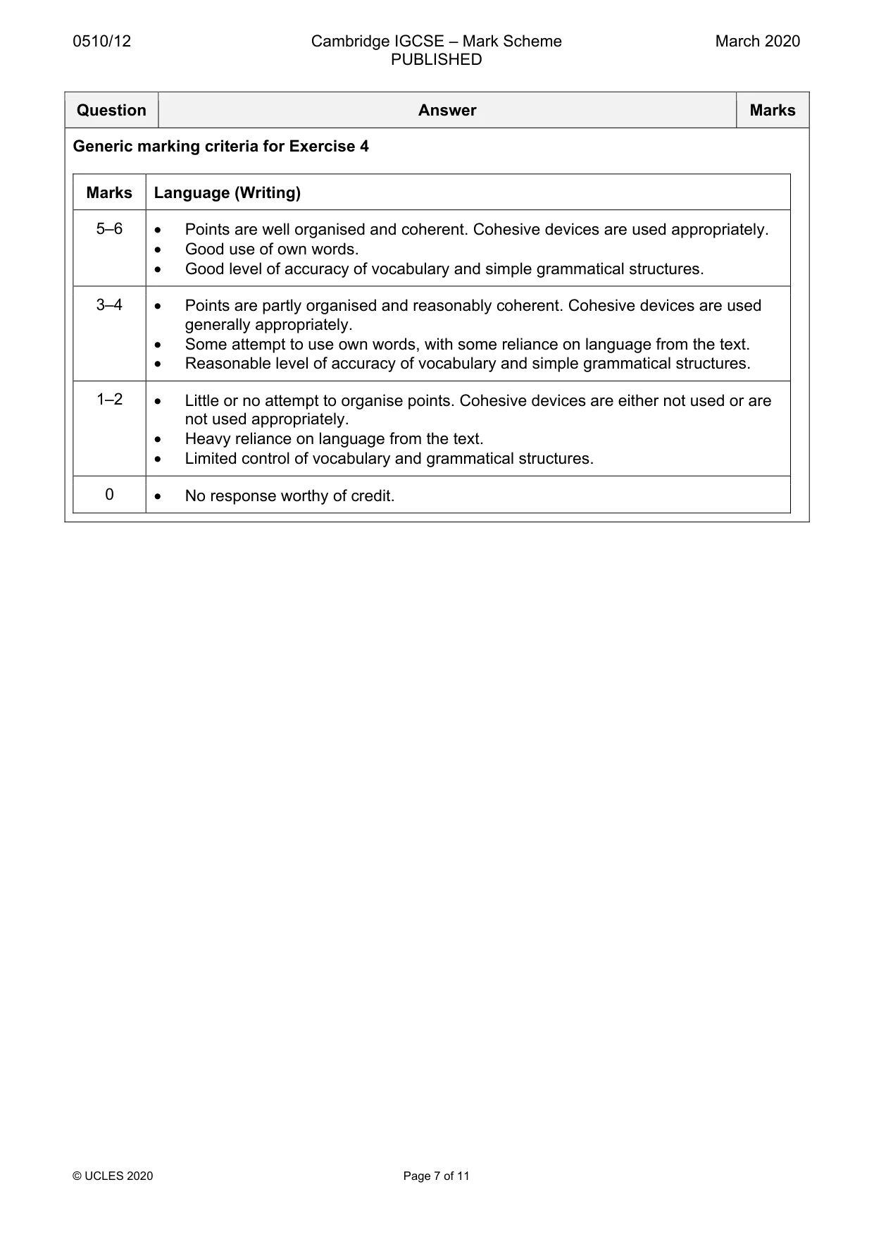 Mark scheme, page 7 of 11