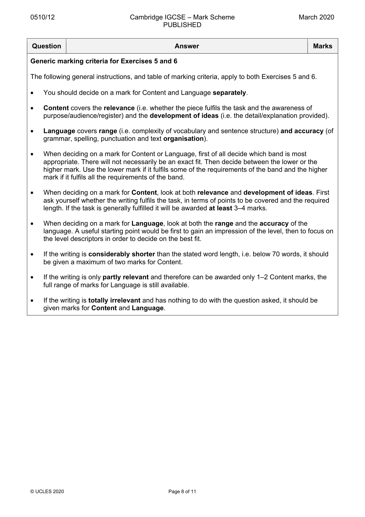 Mark scheme, page 8 of 11