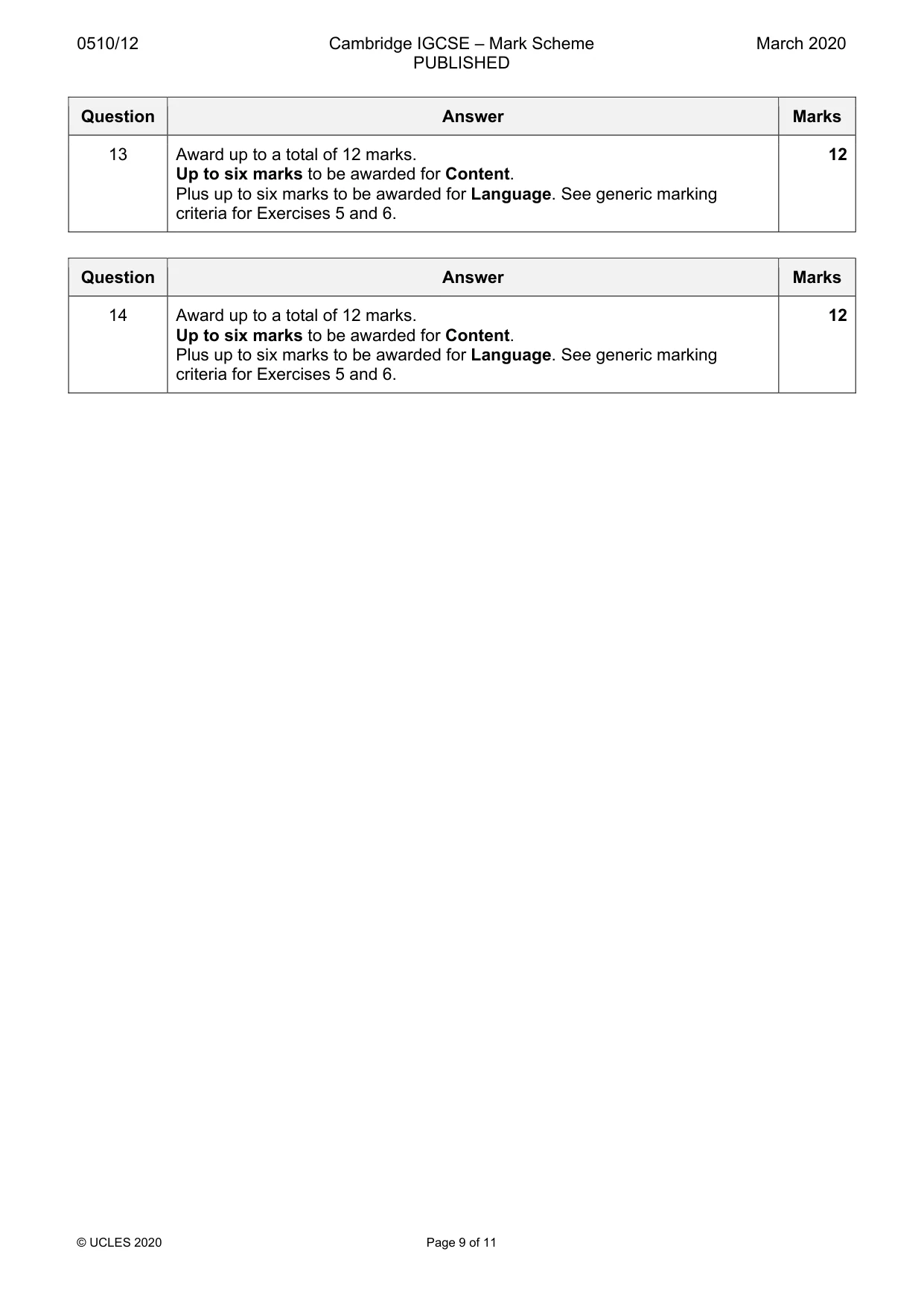 Mark scheme, page 9 of 11