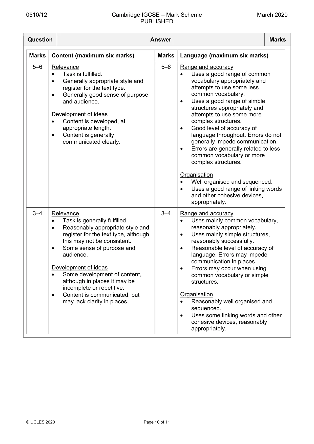 Mark scheme, page 10 of 11
