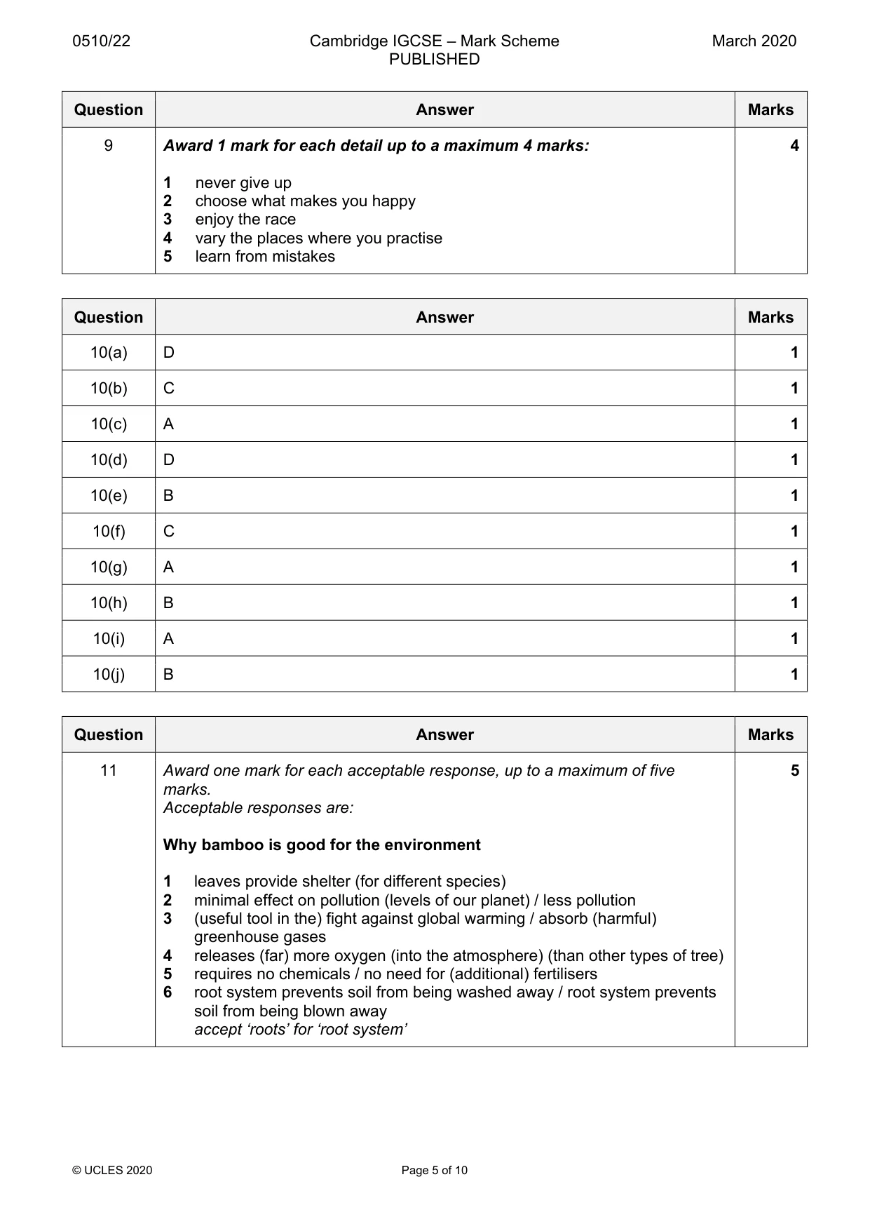 Mark scheme, page 5 of 10