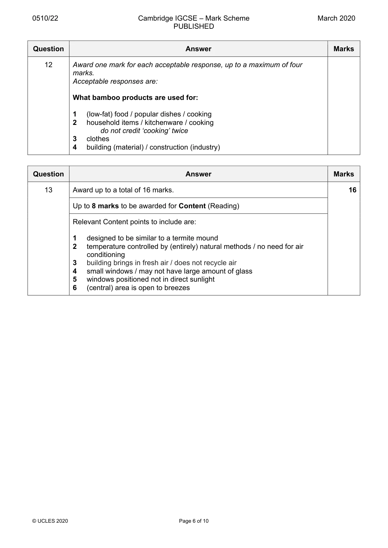 Mark scheme, page 6 of 10