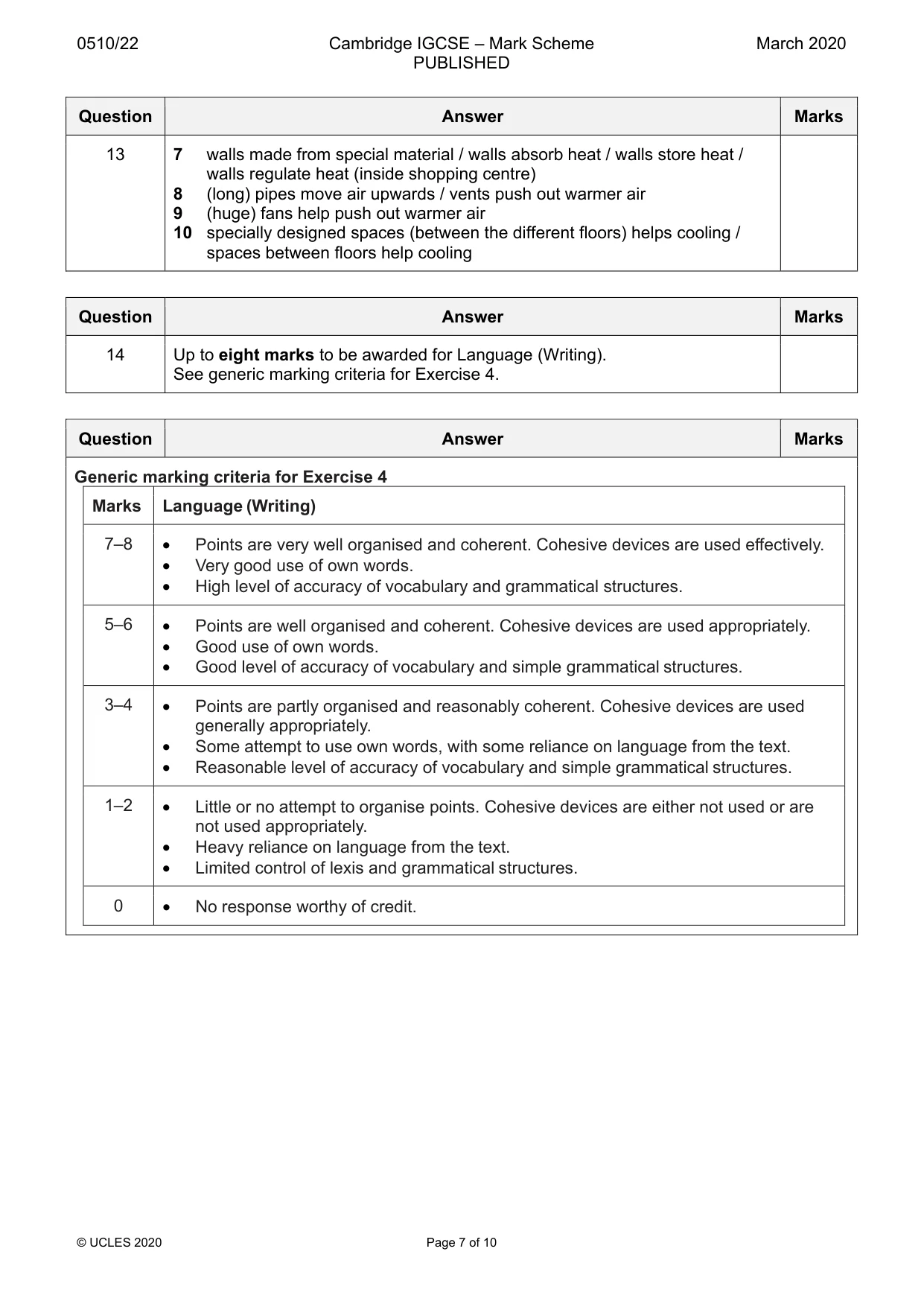 Mark scheme, page 7 of 10