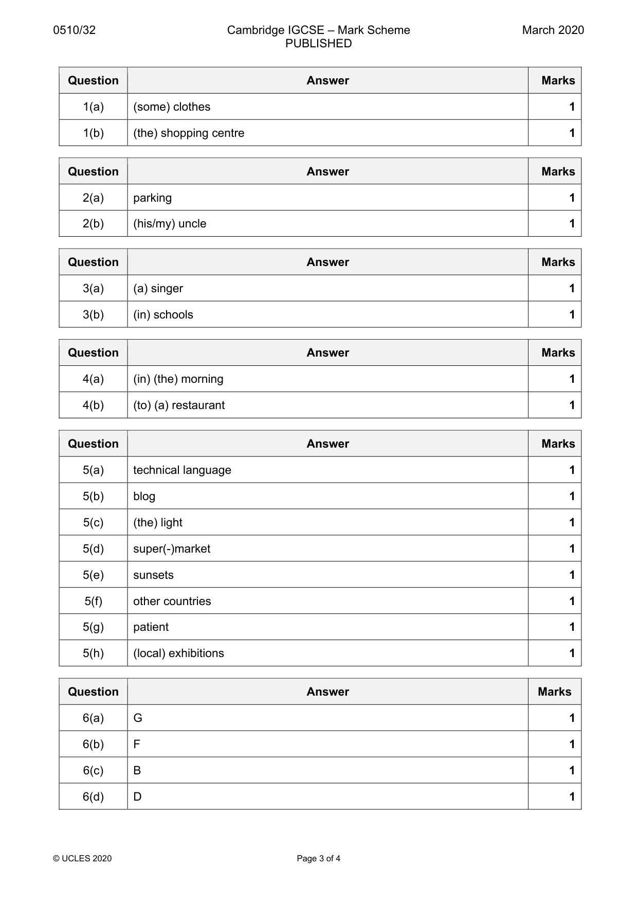 Mark scheme, page 3 of 4