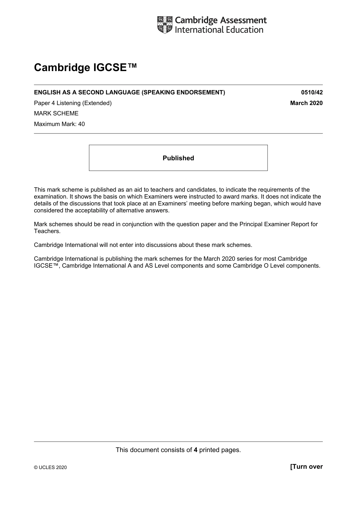 Mark scheme, page 1 of 4