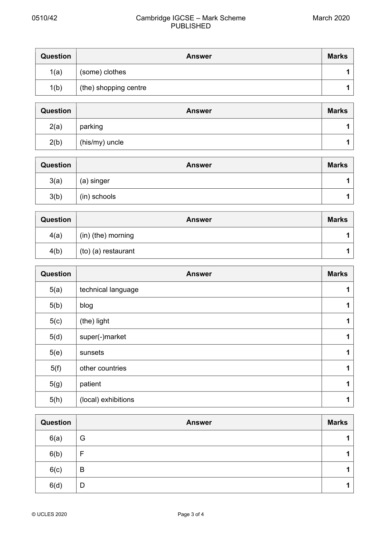 Mark scheme, page 3 of 4