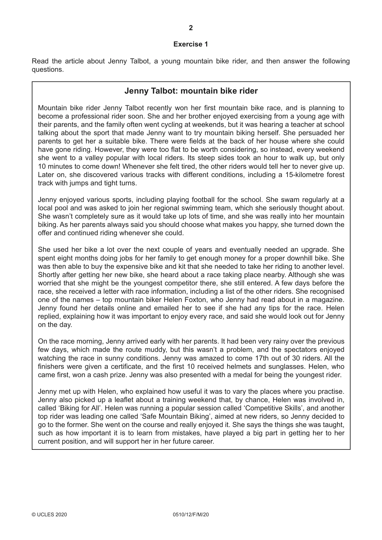 Cambridge IGCSE English - Second Language (oral endorsement) 0510 2020 Feb/March Paper 1 · Variant 2 question paper, page 2 of 16