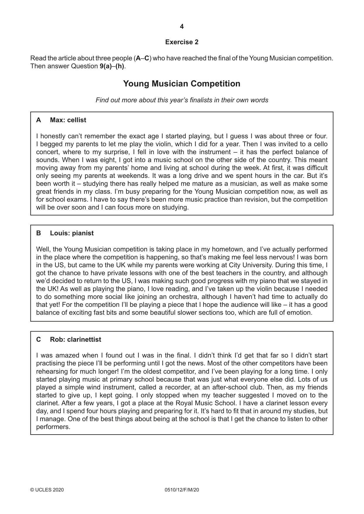 Cambridge IGCSE English - Second Language (oral endorsement) 0510 2020 Feb/March Paper 1 · Variant 2 question paper, page 4 of 16