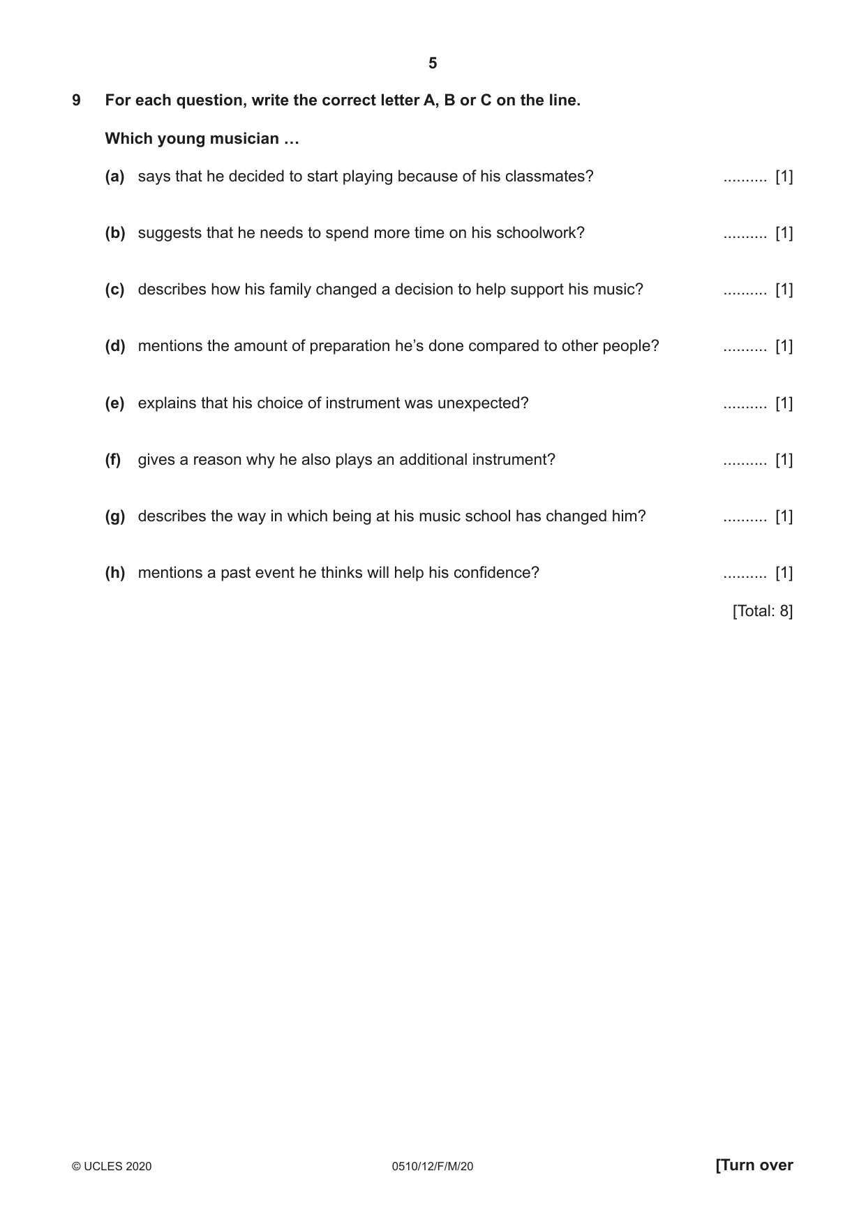 Cambridge IGCSE English - Second Language (oral endorsement) 0510 2020 Feb/March Paper 1 · Variant 2 question paper, page 5 of 16