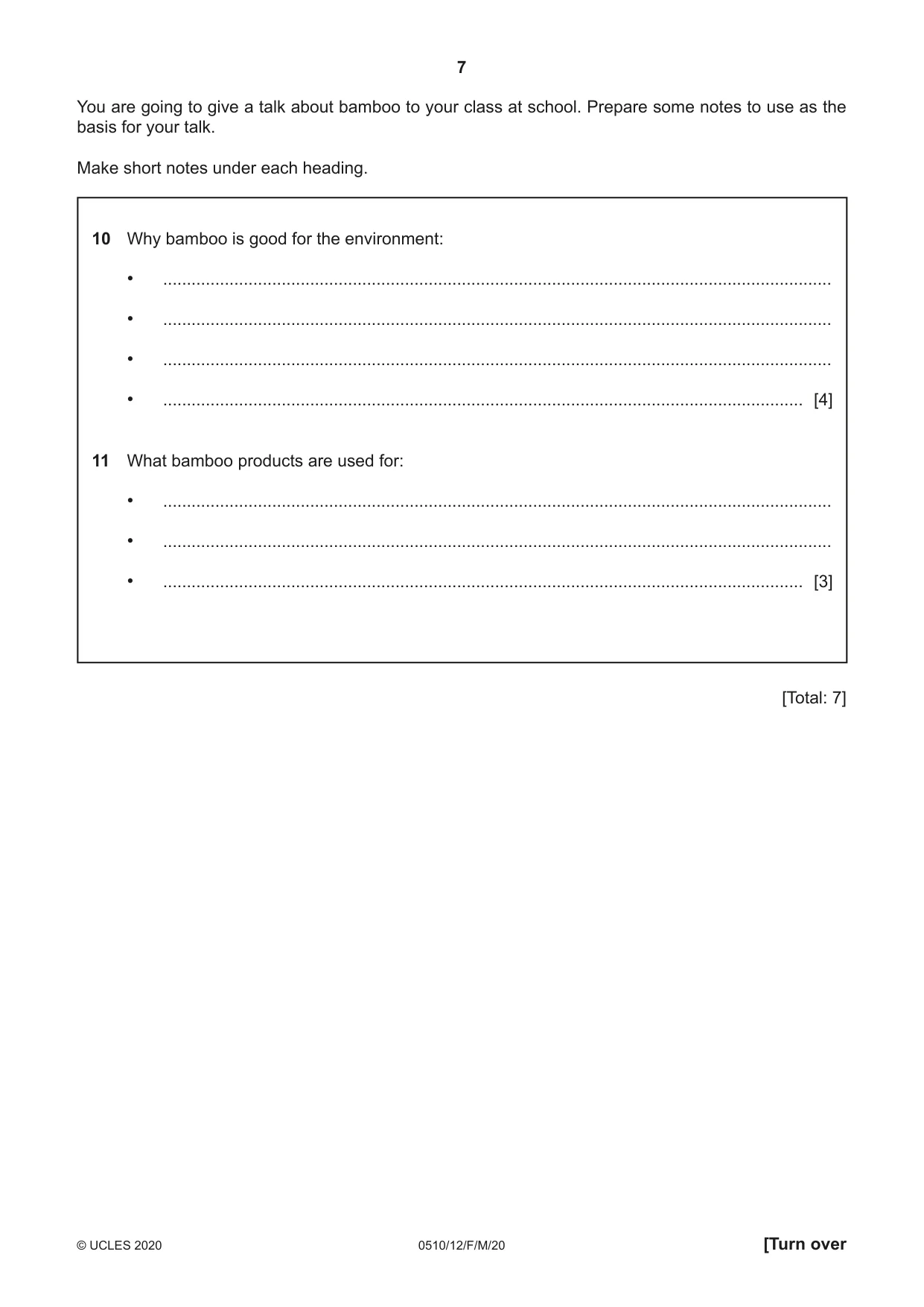 Cambridge IGCSE English - Second Language (oral endorsement) 0510 2020 Feb/March Paper 1 · Variant 2 question paper, page 7 of 16