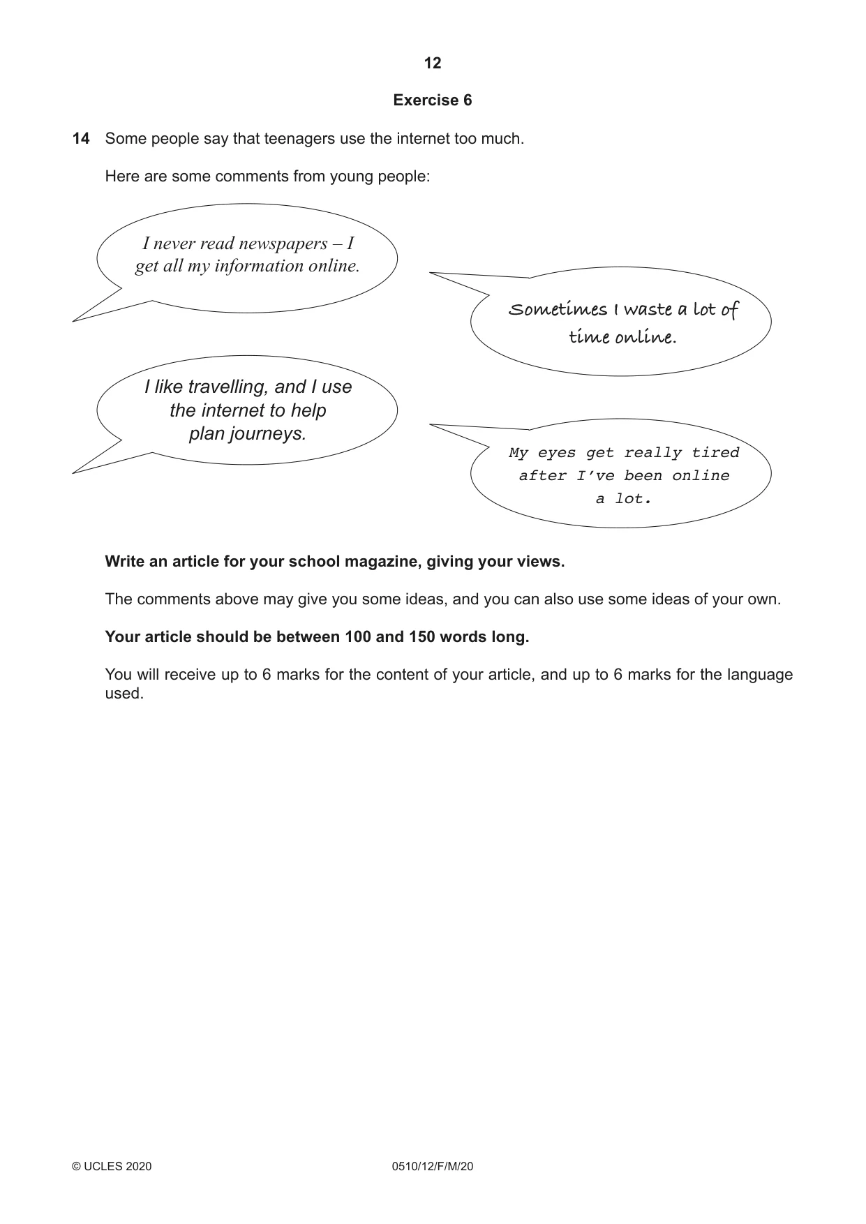 Cambridge IGCSE English - Second Language (oral endorsement) 0510 2020 Feb/March Paper 1 · Variant 2 question paper, page 12 of 16