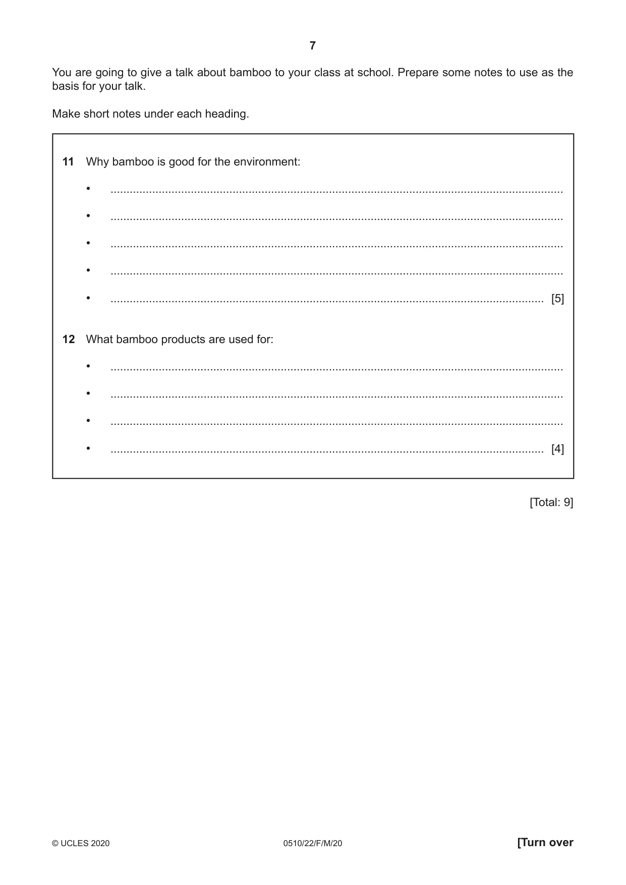 Cambridge IGCSE English - Second Language (oral endorsement) 0510 2020 Feb/March Paper 2 · Variant 2 question paper, page 7 of 16