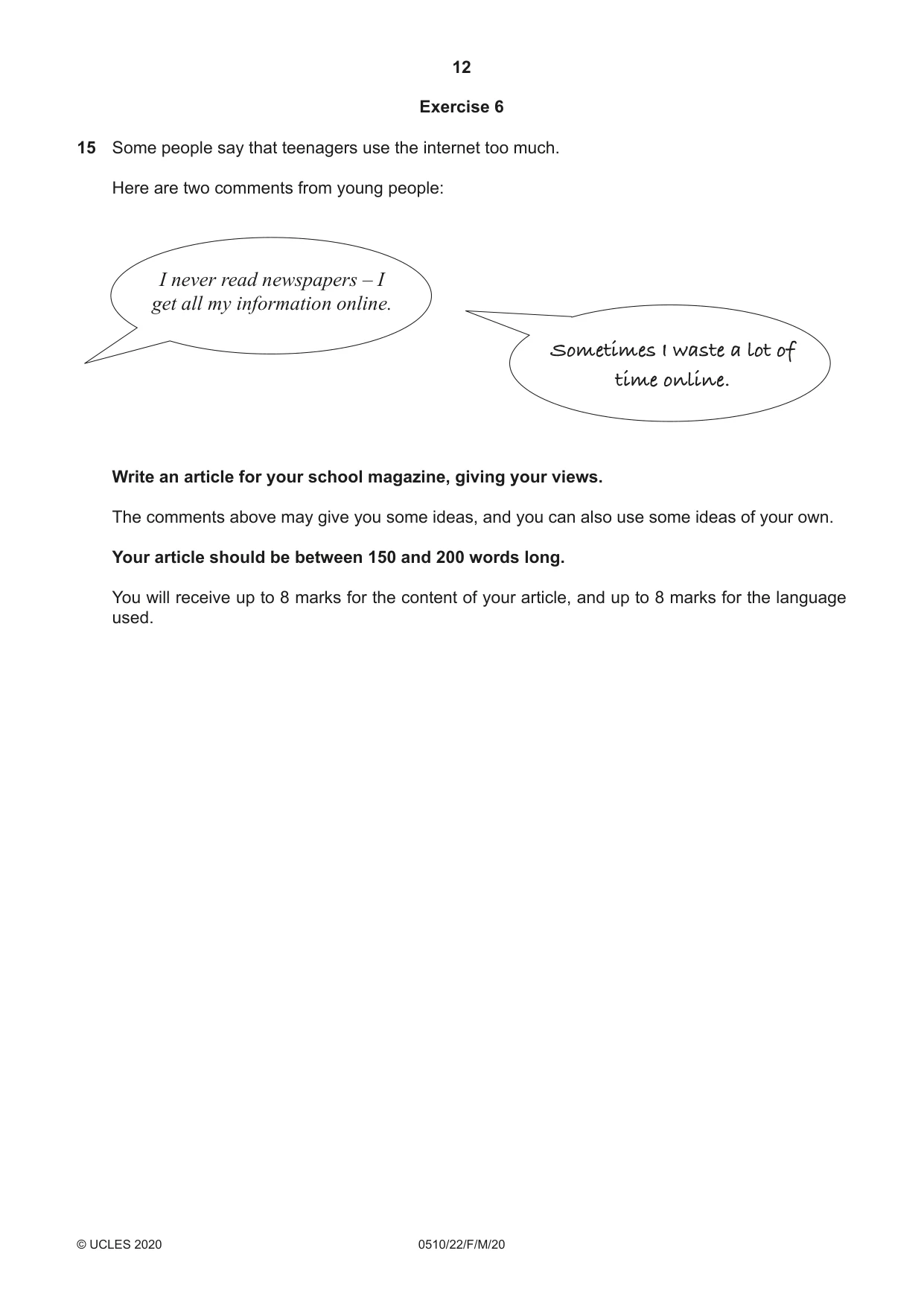 Cambridge IGCSE English - Second Language (oral endorsement) 0510 2020 Feb/March Paper 2 · Variant 2 question paper, page 12 of 16