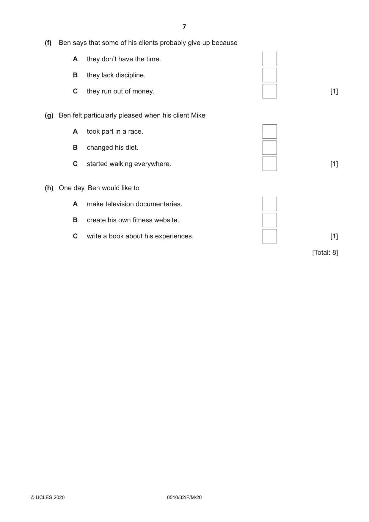 Cambridge IGCSE English - Second Language (oral endorsement) 0510 2020 Feb/March Paper 3 · Variant 2 question paper, page 7 of 8