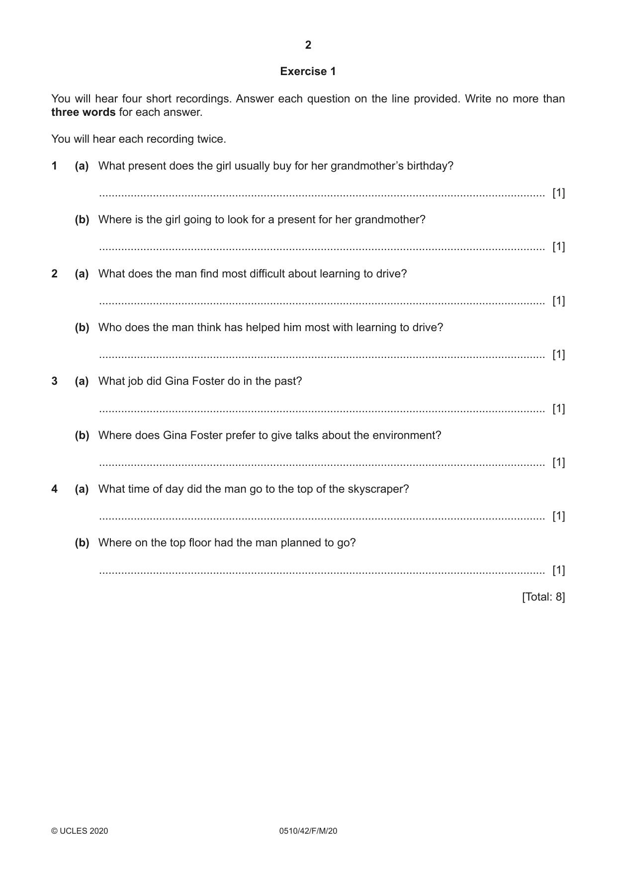 Cambridge IGCSE English - Second Language (oral endorsement) 0510 2020 Feb/March Paper 4 · Variant 2 question paper, page 2 of 12