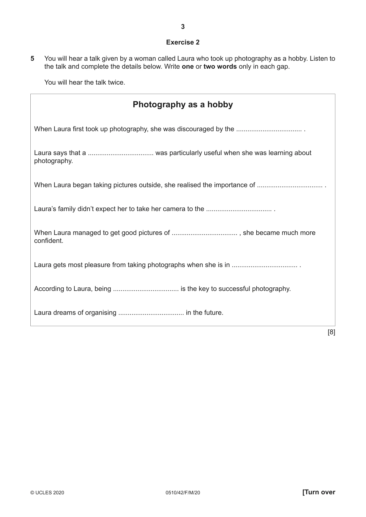 Cambridge IGCSE English - Second Language (oral endorsement) 0510 2020 Feb/March Paper 4 · Variant 2 question paper, page 3 of 12