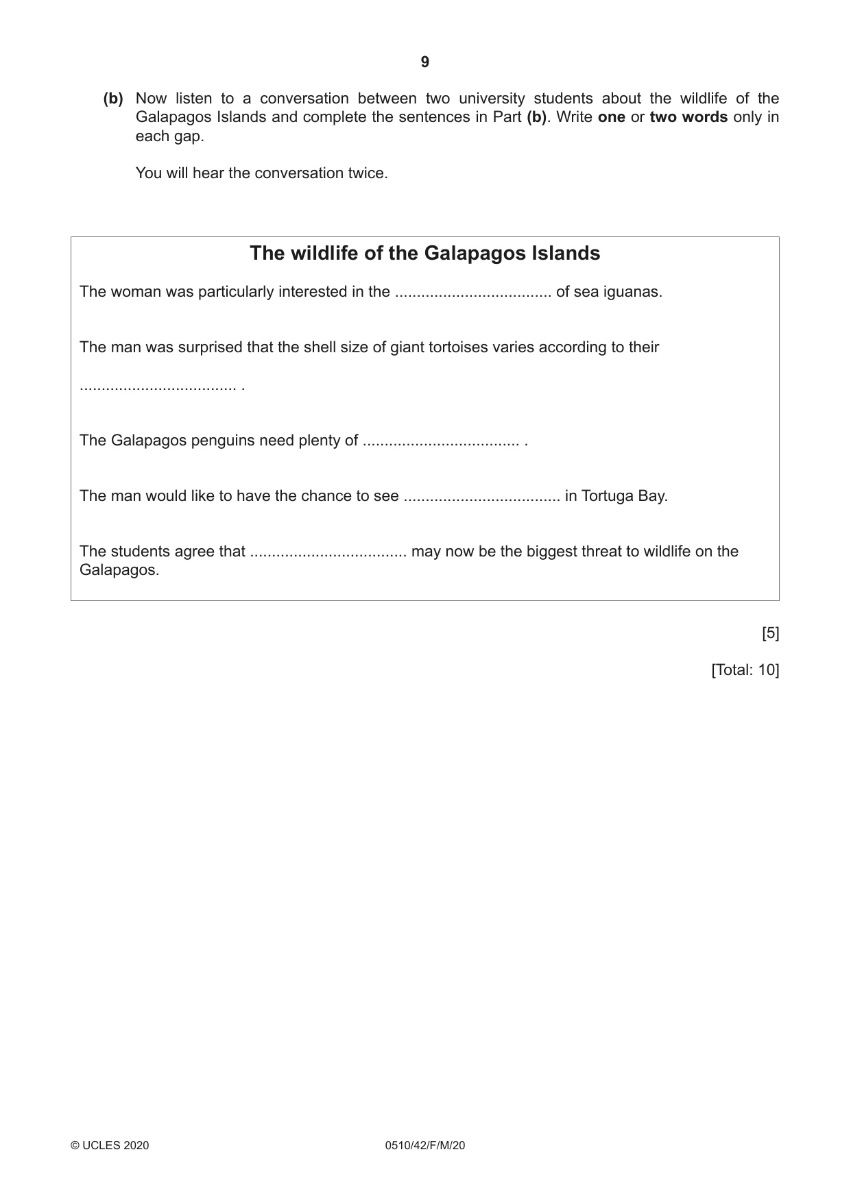 Cambridge IGCSE English - Second Language (oral endorsement) 0510 2020 Feb/March Paper 4 · Variant 2 question paper, page 9 of 12