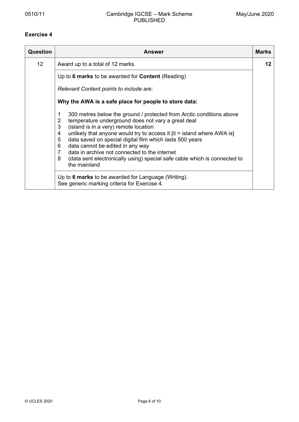 Mark scheme, page 6 of 10