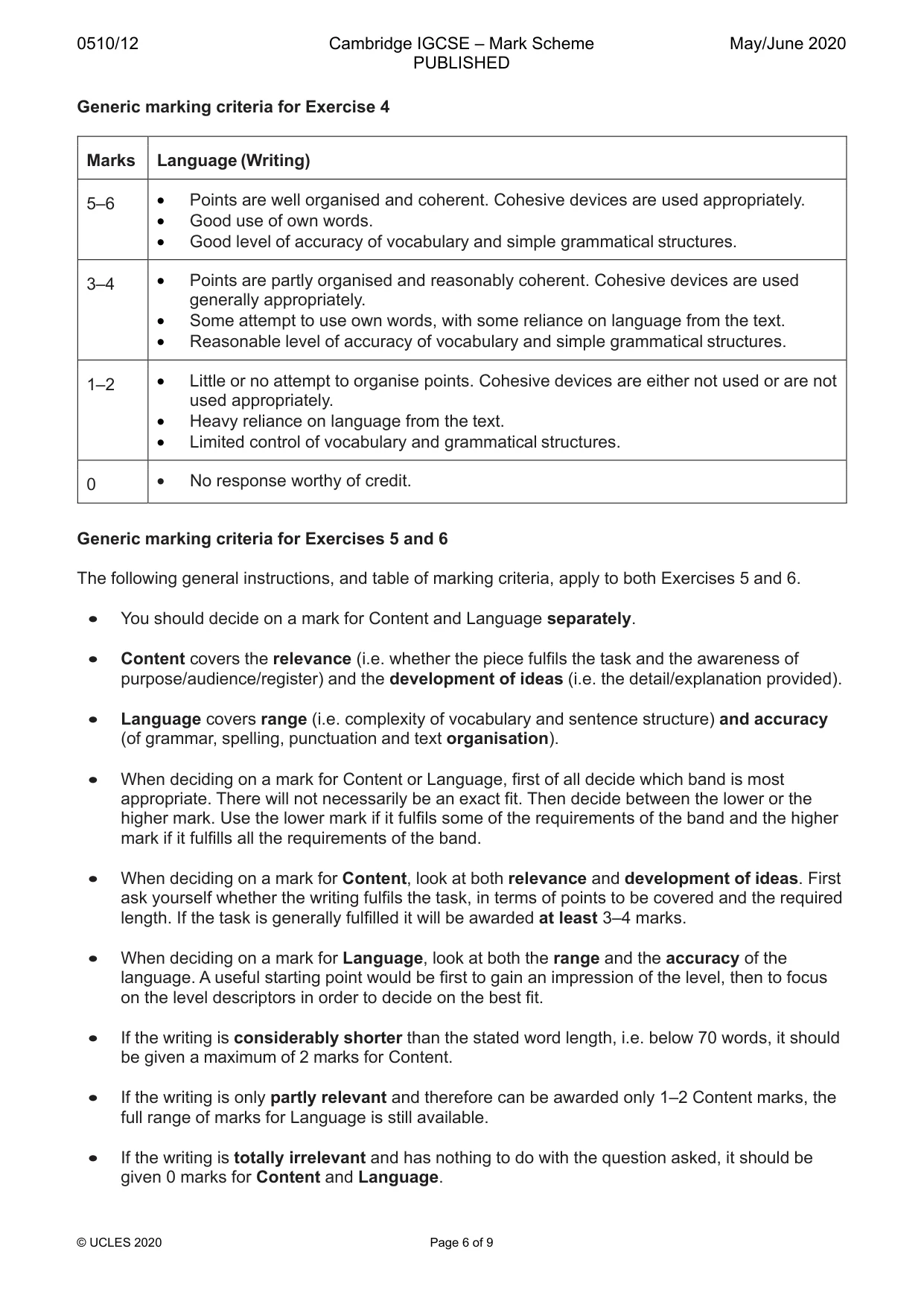 Mark scheme, page 6 of 9