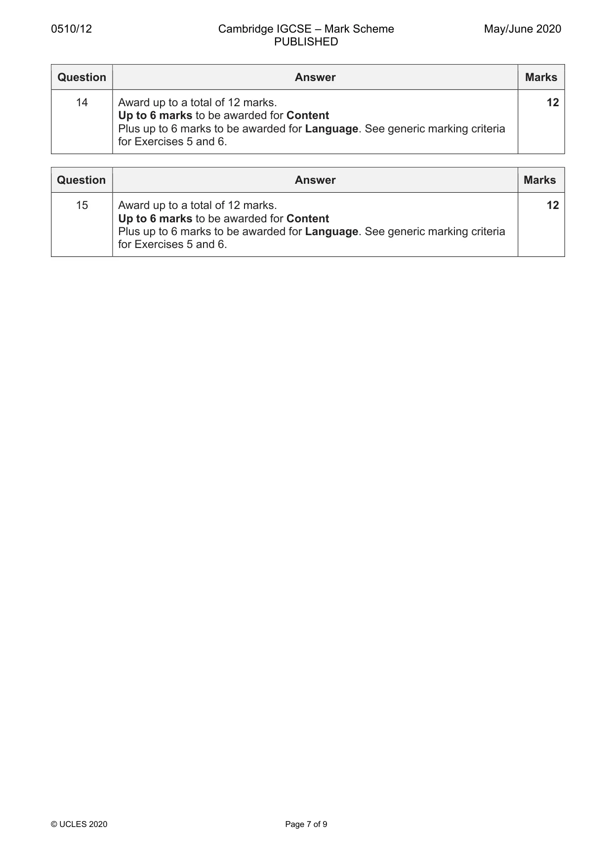 Mark scheme, page 7 of 9