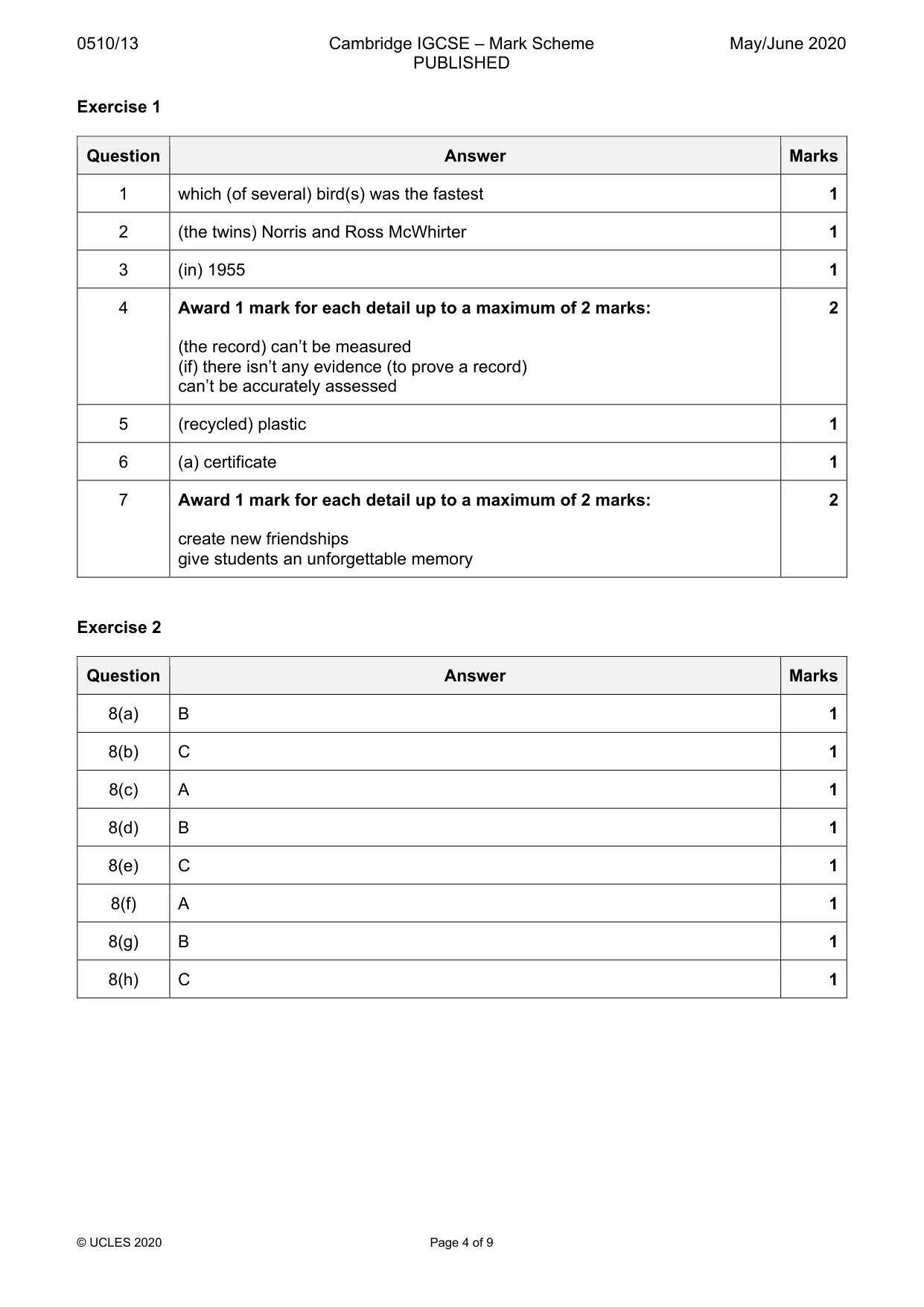 Mark scheme, page 4 of 9