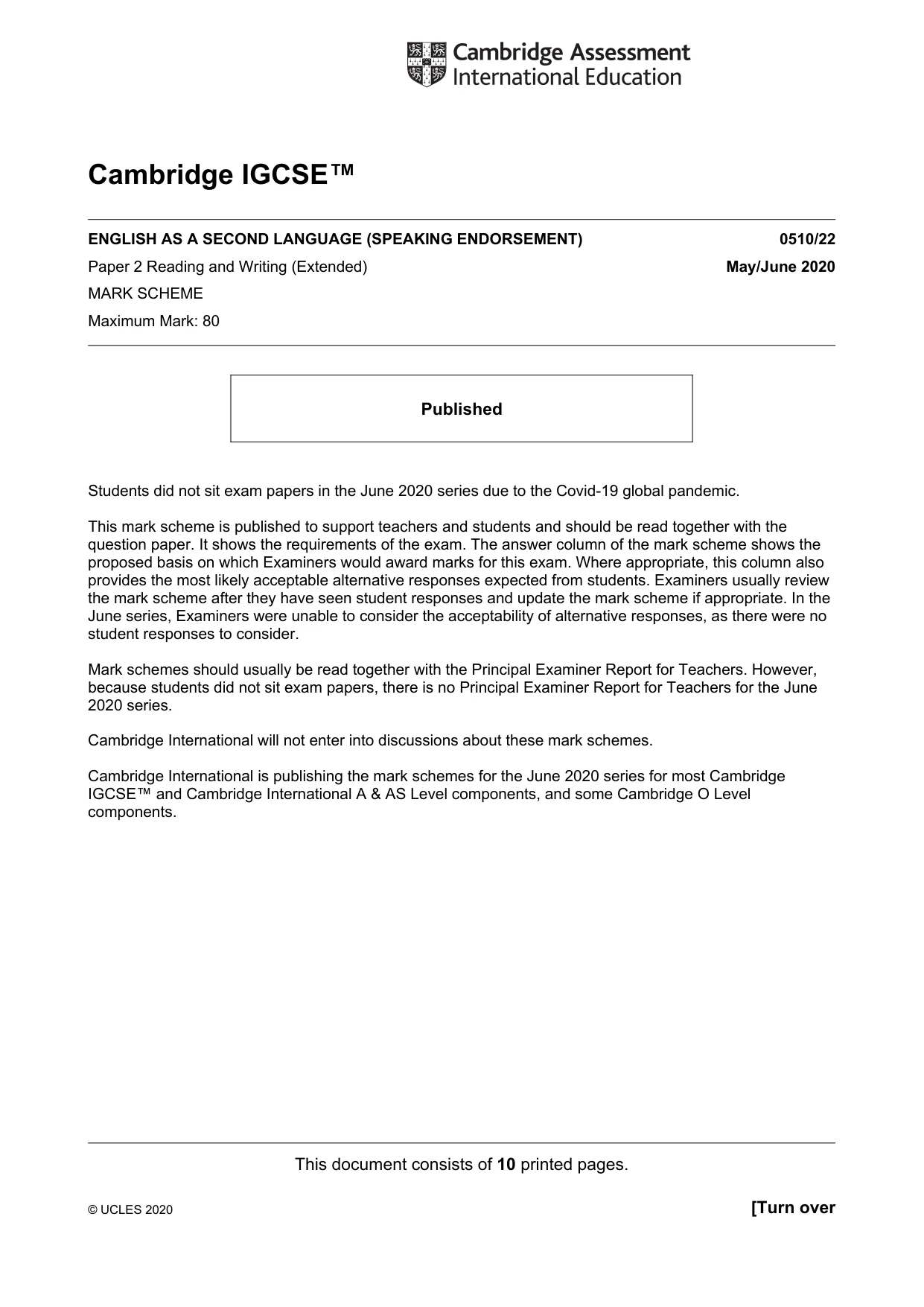 Mark scheme, page 1 of 10