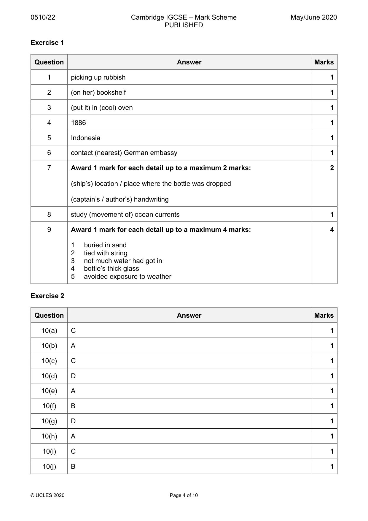 Mark scheme, page 4 of 10