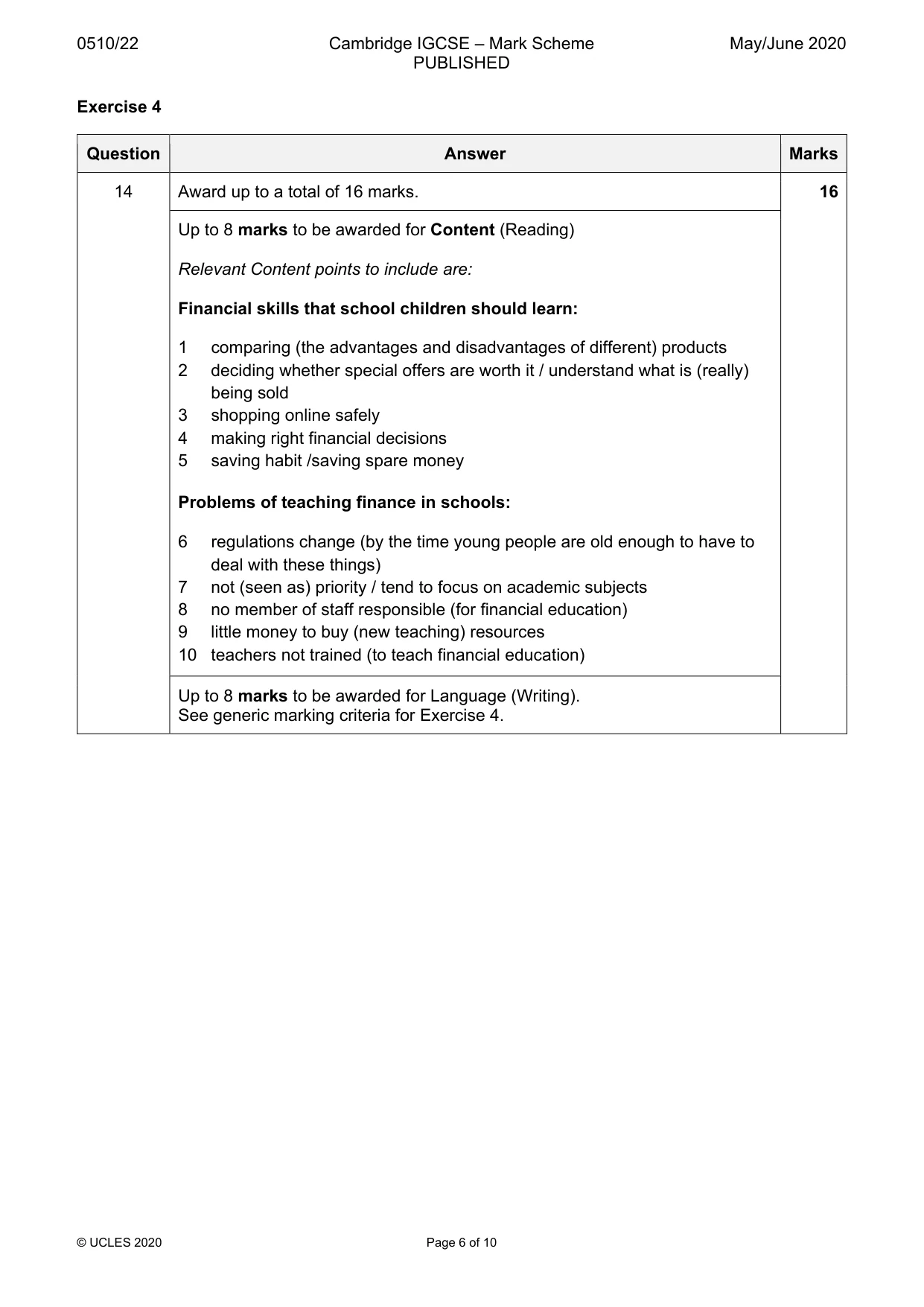 Mark scheme, page 6 of 10