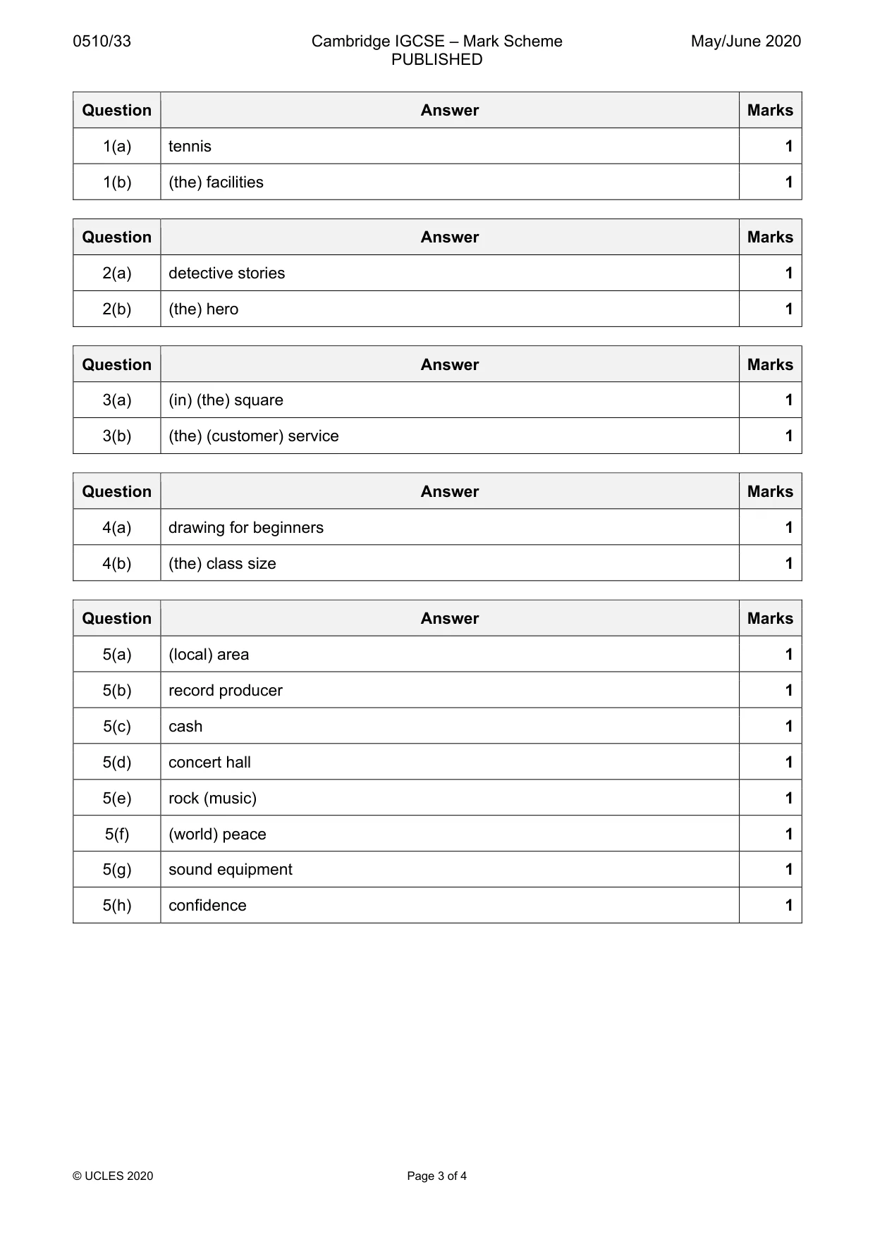 Mark scheme, page 3 of 4