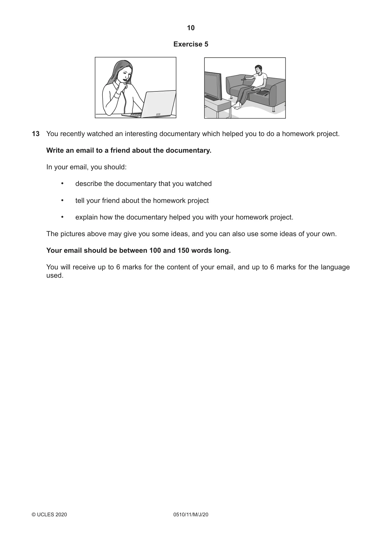 Cambridge IGCSE English - Second Language (oral endorsement) 0510 2020 May/June Paper 1 · Variant 1 question paper, page 10 of 16