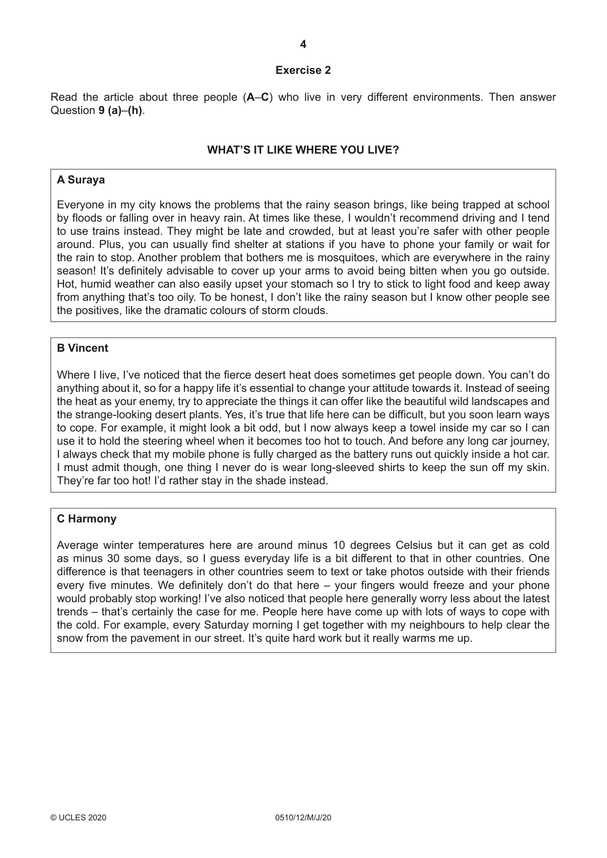Cambridge IGCSE English - Second Language (oral endorsement) 0510 2020 May/June Paper 1 · Variant 2 question paper, page 4 of 16