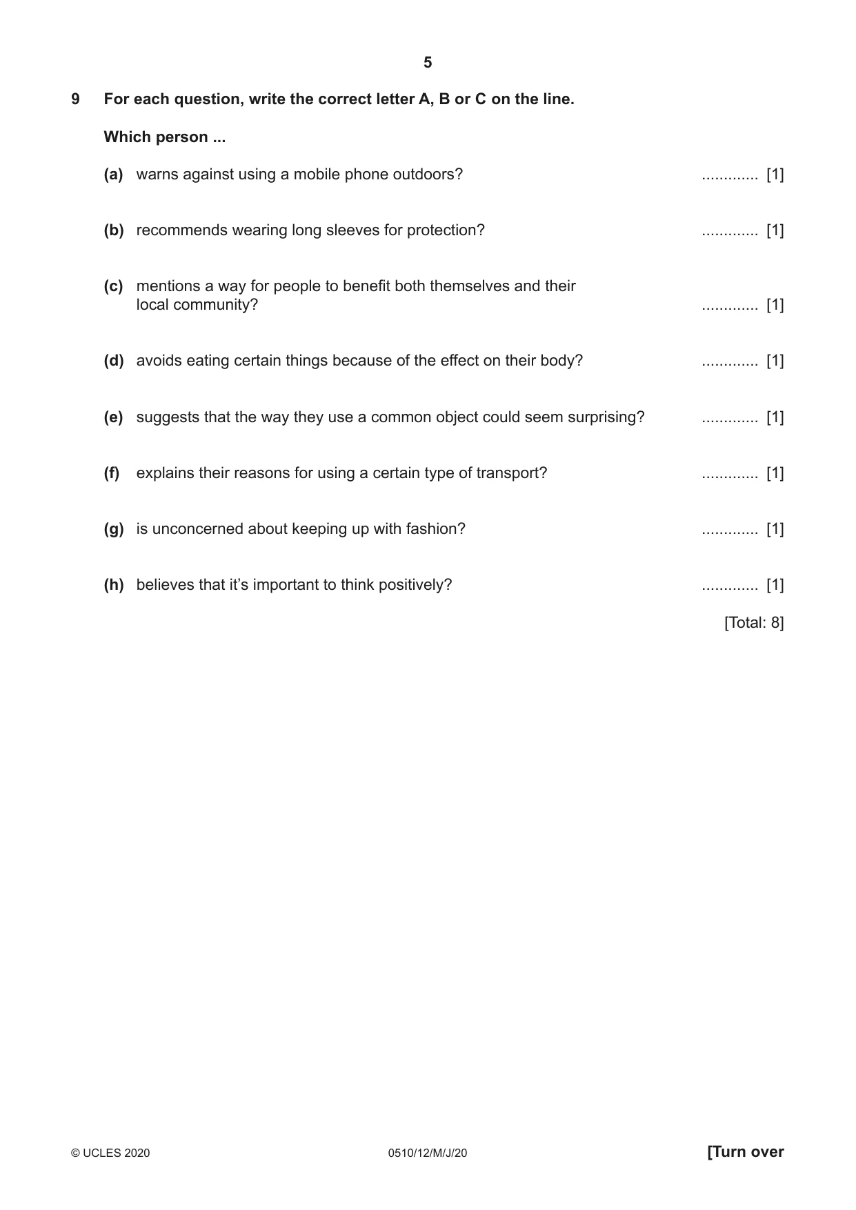 Cambridge IGCSE English - Second Language (oral endorsement) 0510 2020 May/June Paper 1 · Variant 2 question paper, page 5 of 16