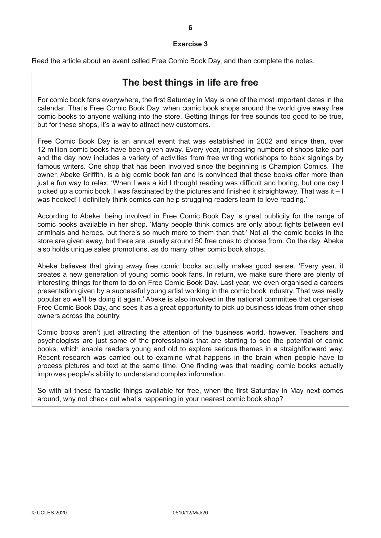 Cambridge IGCSE English - Second Language (oral endorsement) 0510 2020 May/June Paper 1 · Variant 2 question paper, page 6 of 16