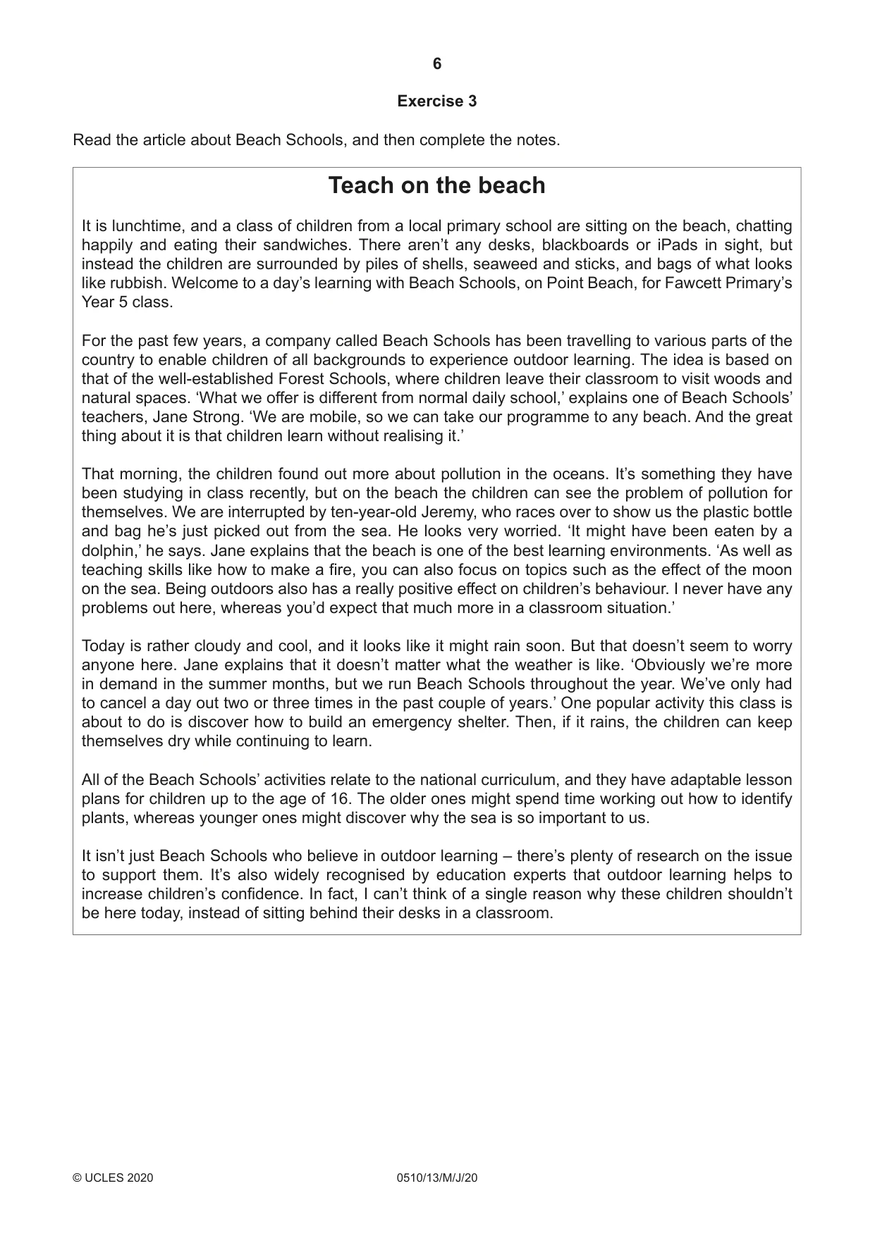 Cambridge IGCSE English - Second Language (oral endorsement) 0510 2020 May/June Paper 1 · Variant 3 question paper, page 6 of 16