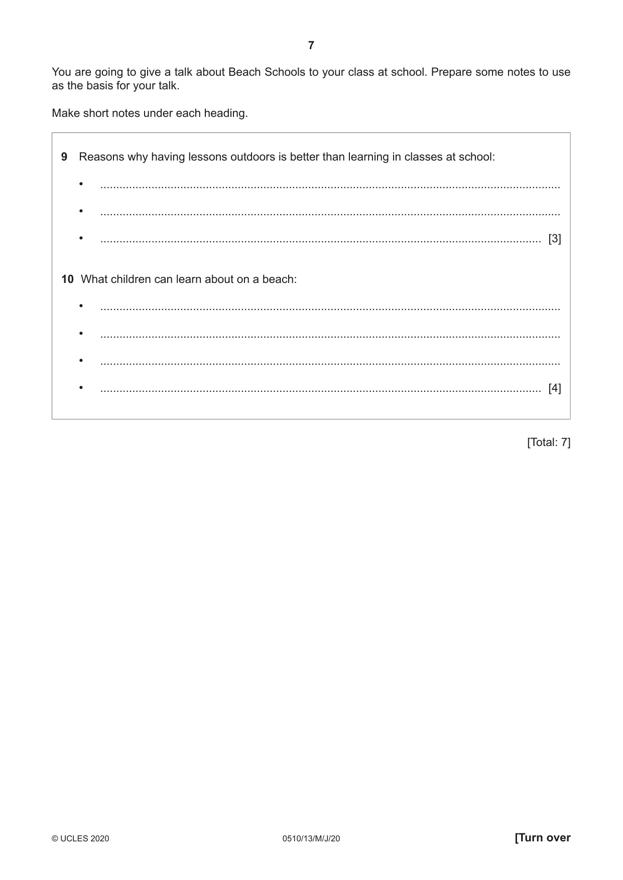 Cambridge IGCSE English - Second Language (oral endorsement) 0510 2020 May/June Paper 1 · Variant 3 question paper, page 7 of 16