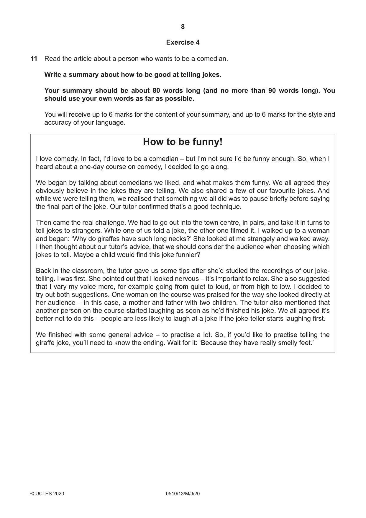 Cambridge IGCSE English - Second Language (oral endorsement) 0510 2020 May/June Paper 1 · Variant 3 question paper, page 8 of 16