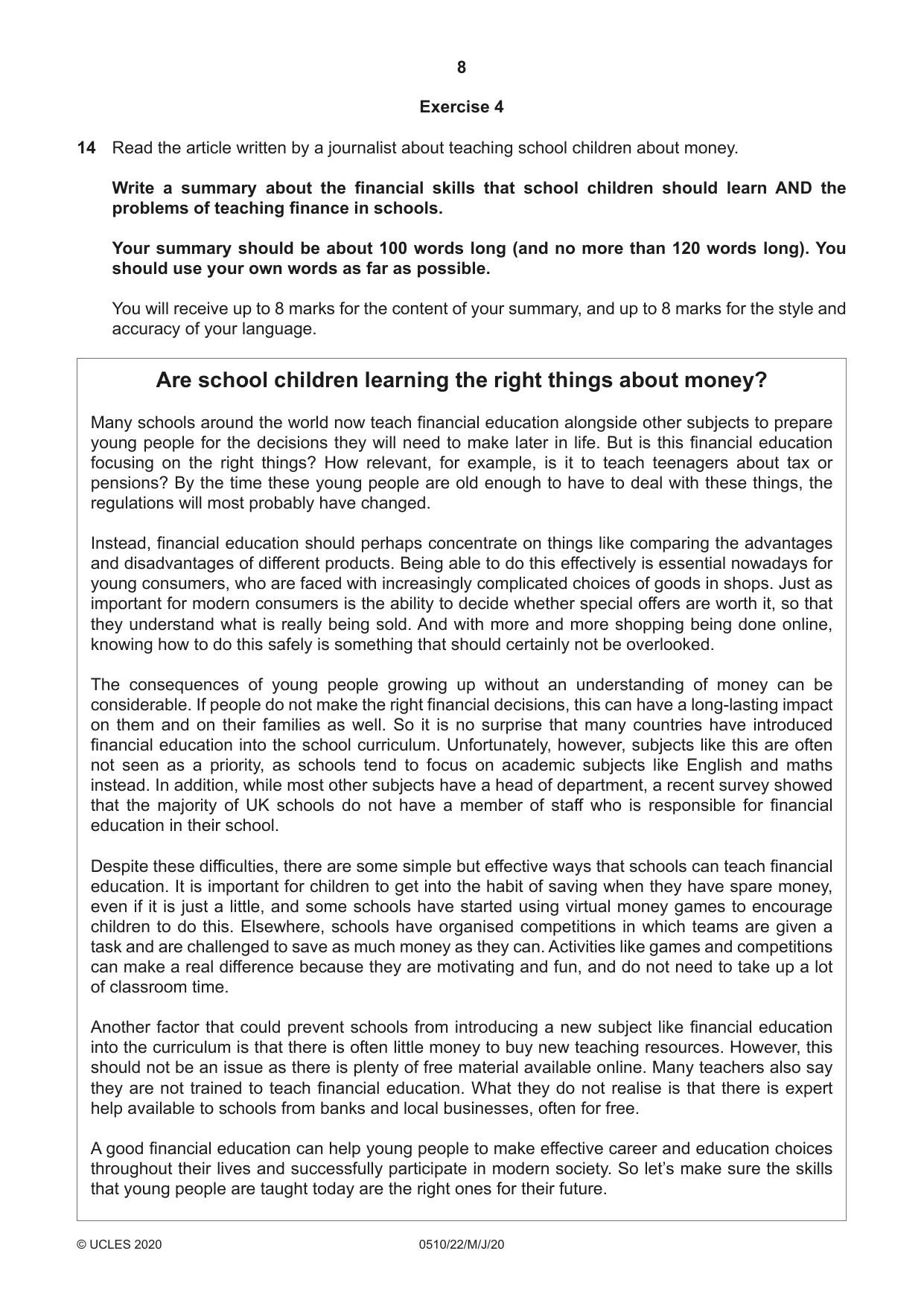 Cambridge IGCSE English - Second Language (oral endorsement) 0510 2020 May/June Paper 2 · Variant 2 question paper, page 8 of 16