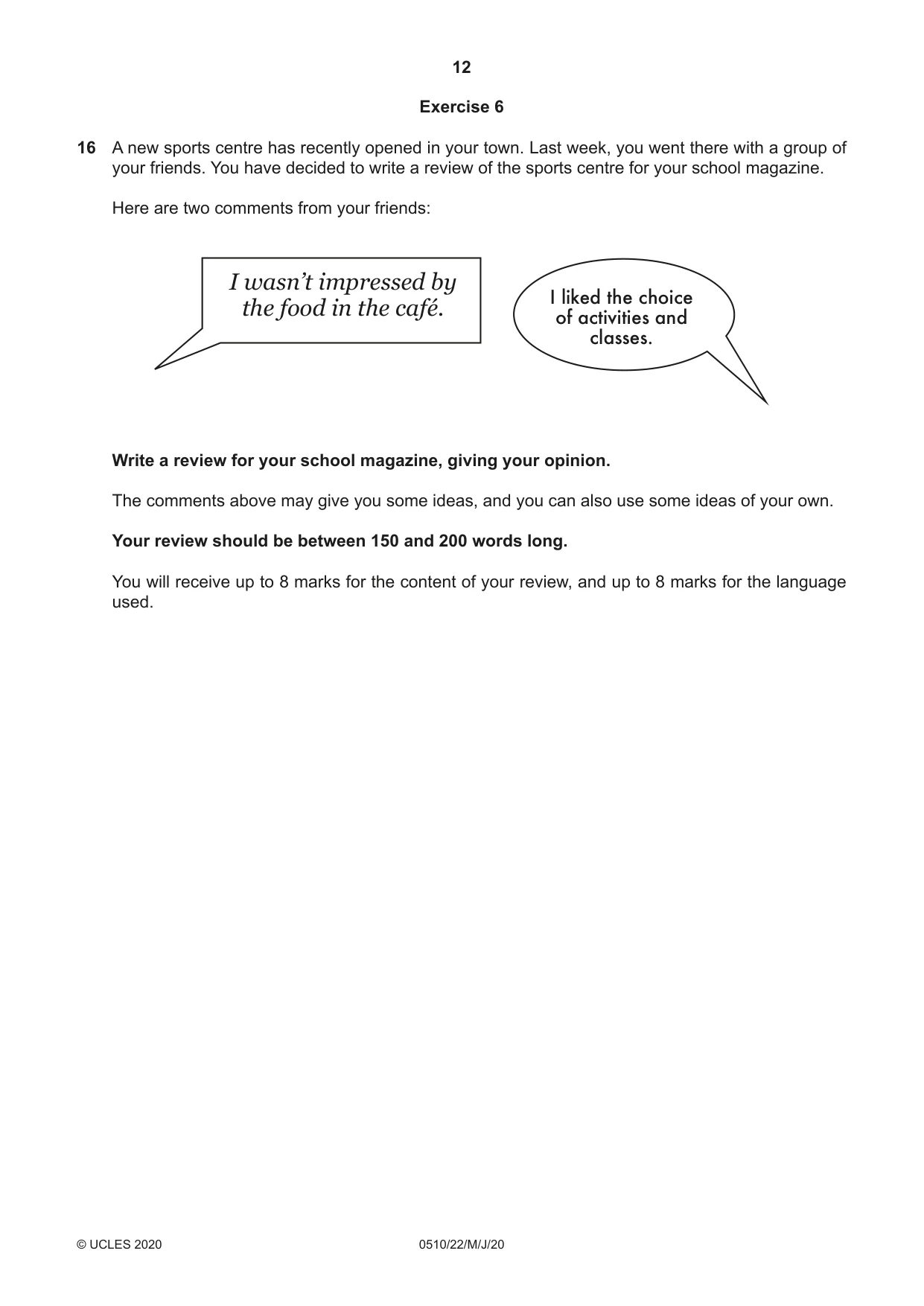 Cambridge IGCSE English - Second Language (oral endorsement) 0510 2020 May/June Paper 2 · Variant 2 question paper, page 12 of 16
