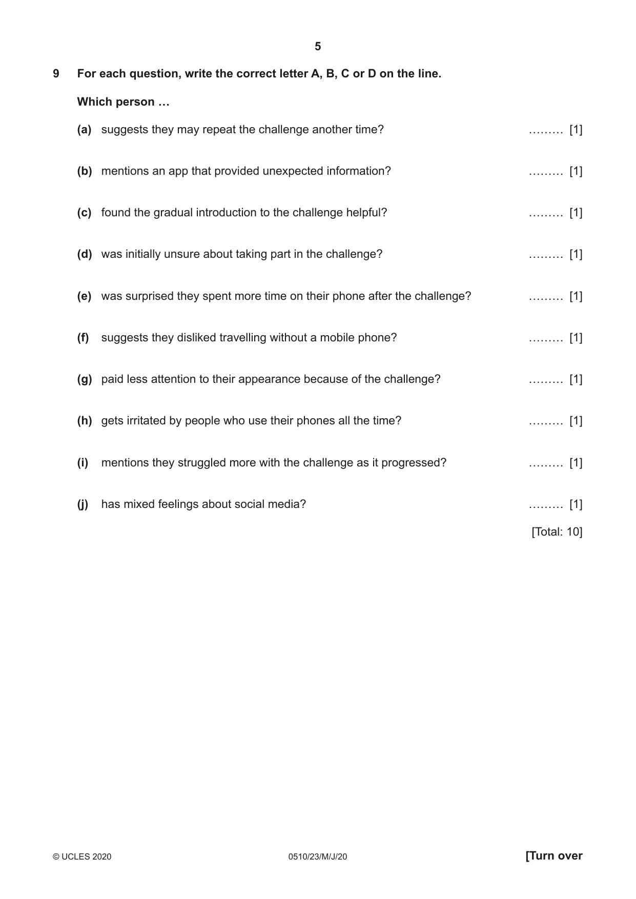 Cambridge IGCSE English - Second Language (oral endorsement) 0510 2020 May/June Paper 2 · Variant 3 question paper, page 5 of 16