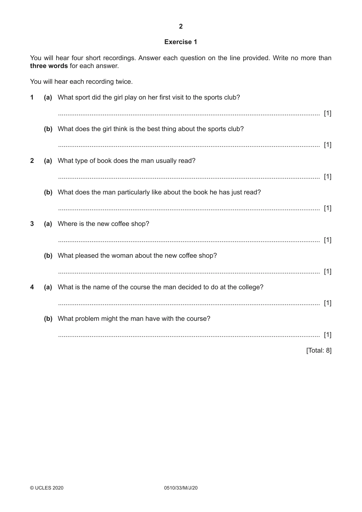 Cambridge IGCSE English - Second Language (oral endorsement) 0510 2020 May/June Paper 3 · Variant 3 question paper, page 2 of 8
