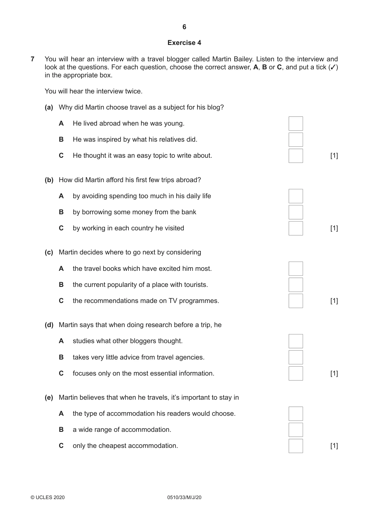 Cambridge IGCSE English - Second Language (oral endorsement) 0510 2020 May/June Paper 3 · Variant 3 question paper, page 6 of 8