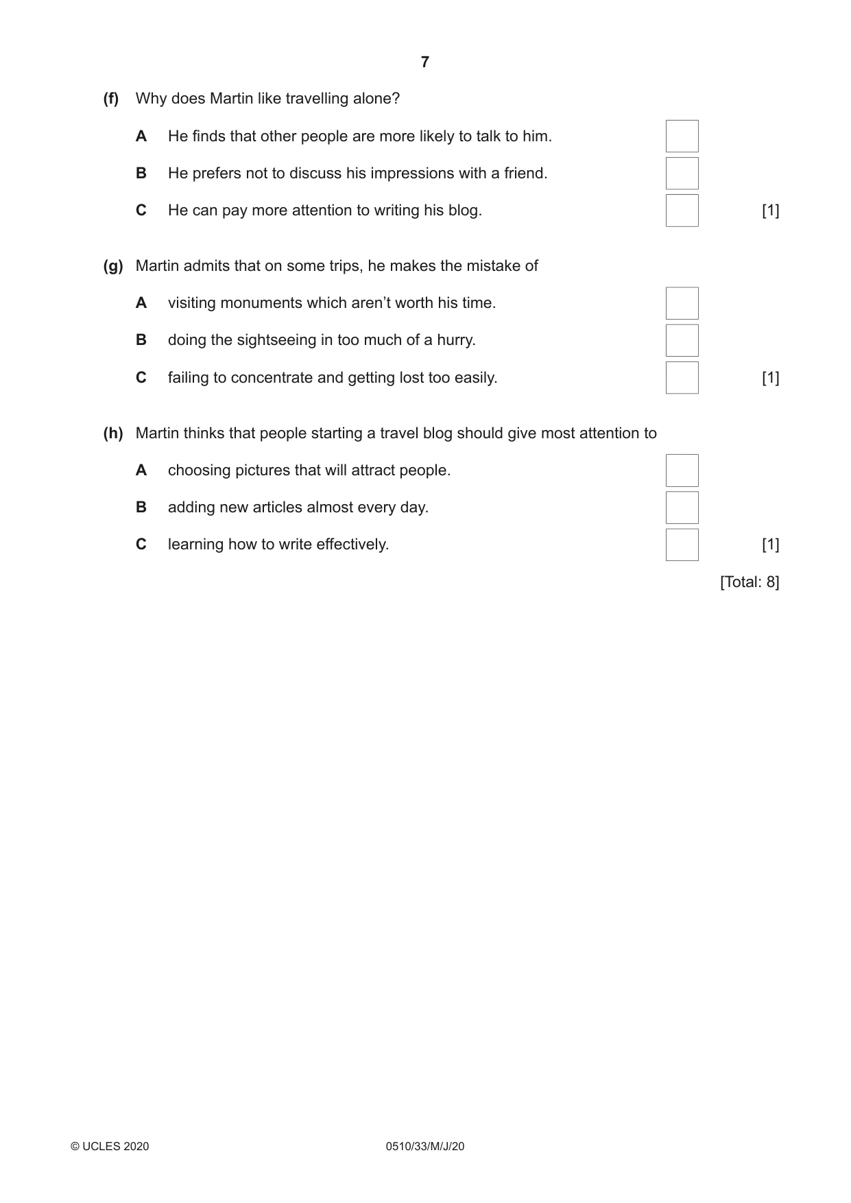 Cambridge IGCSE English - Second Language (oral endorsement) 0510 2020 May/June Paper 3 · Variant 3 question paper, page 7 of 8