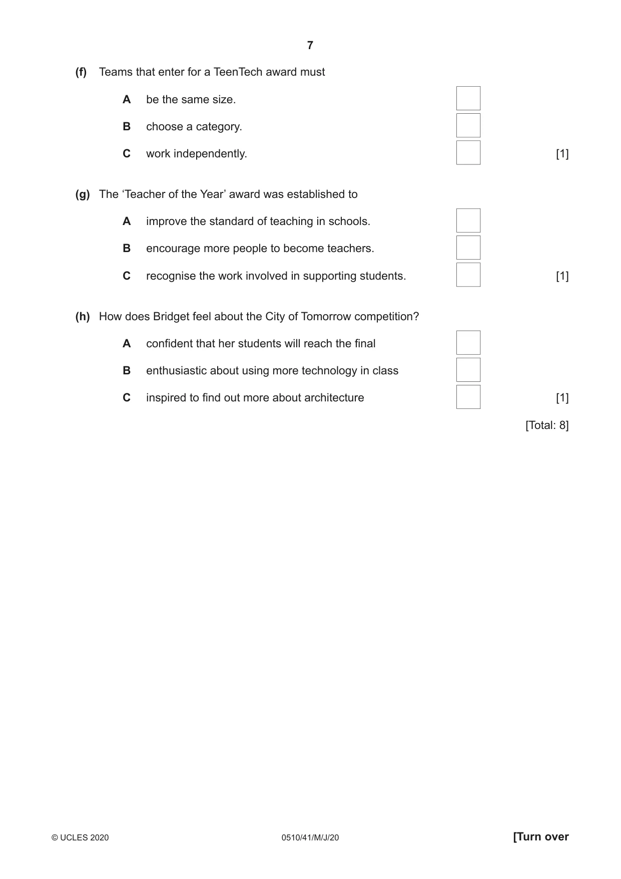 Cambridge IGCSE English - Second Language (oral endorsement) 0510 2020 May/June Paper 4 · Variant 1 question paper, page 7 of 12
